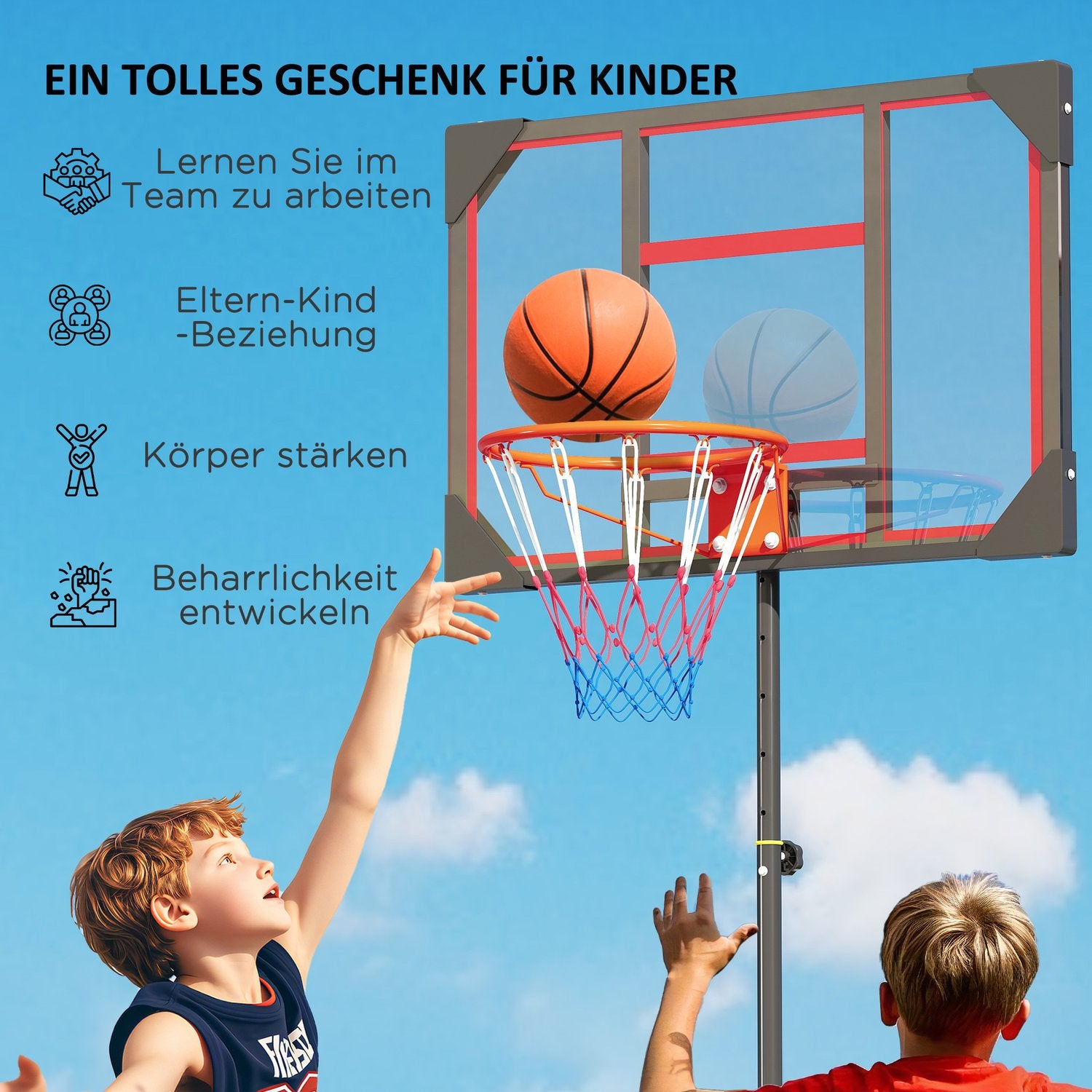 Justerbar basketbåge för barn, 210-260 cm, med hjul