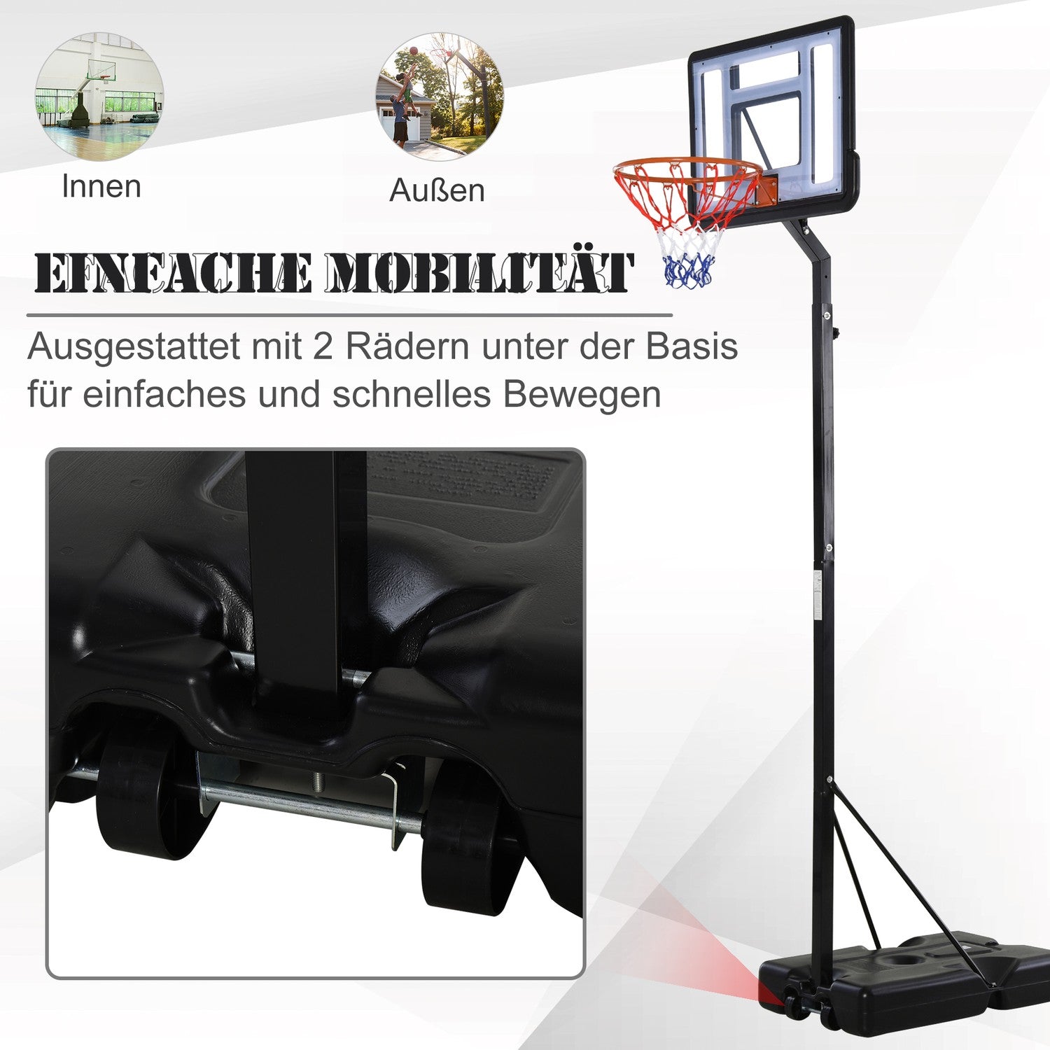 Justerbar basketbåge med stålstativ, 90–352 cm