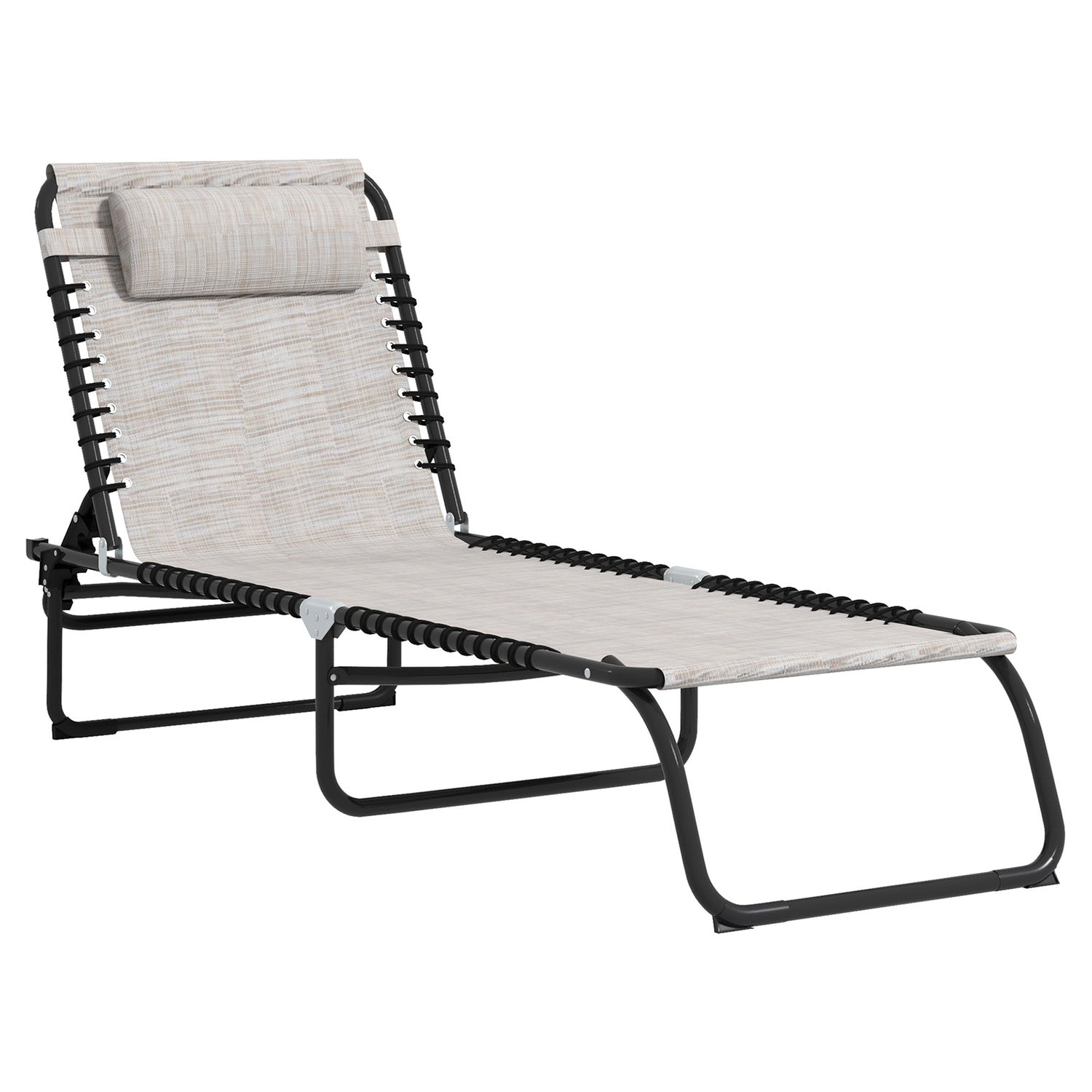 Justerbar beige solstol med 4-stegs ryggstöd