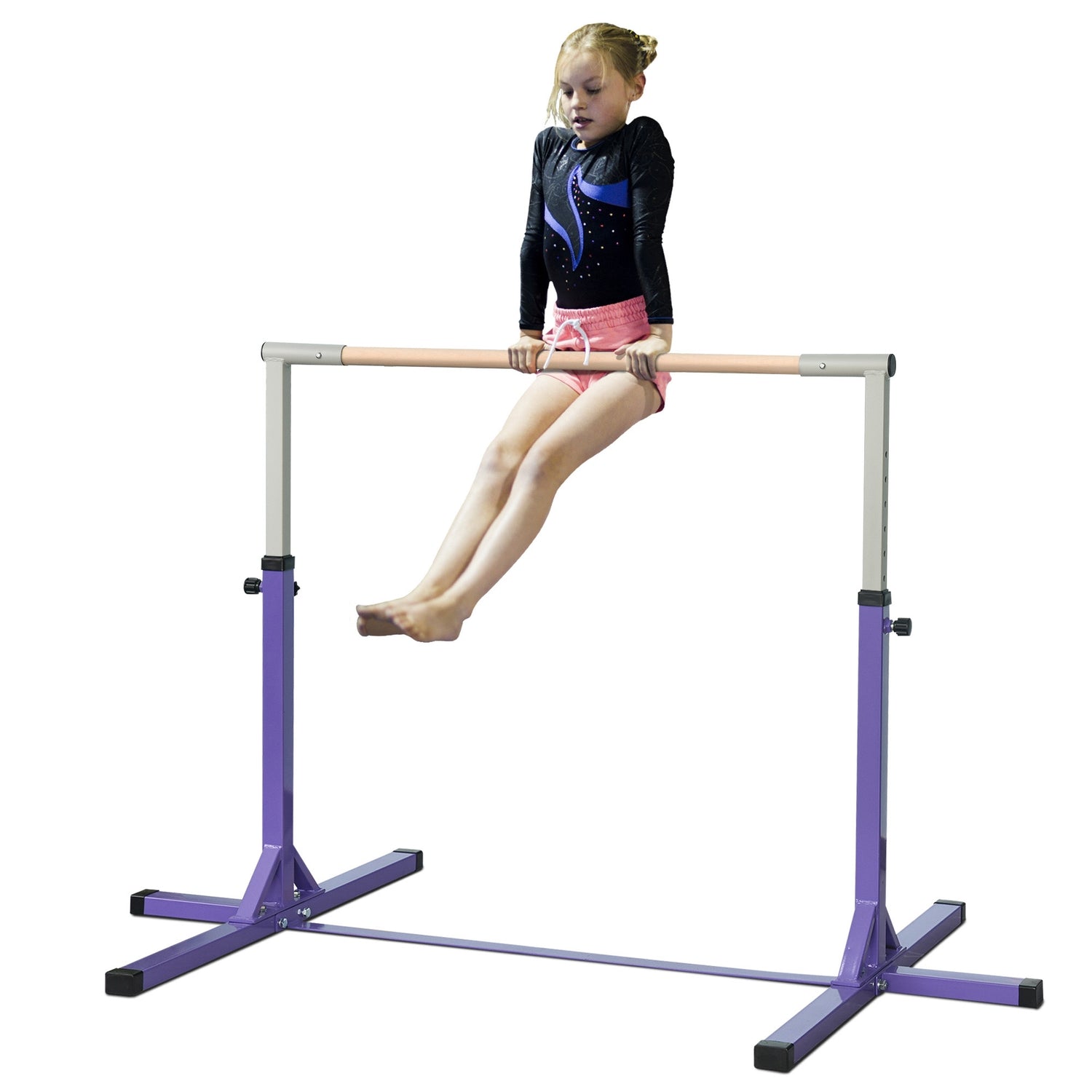 Justerbar gymnastikstång, 13-nivåer, stål & trä, 75 kg Kapacitet