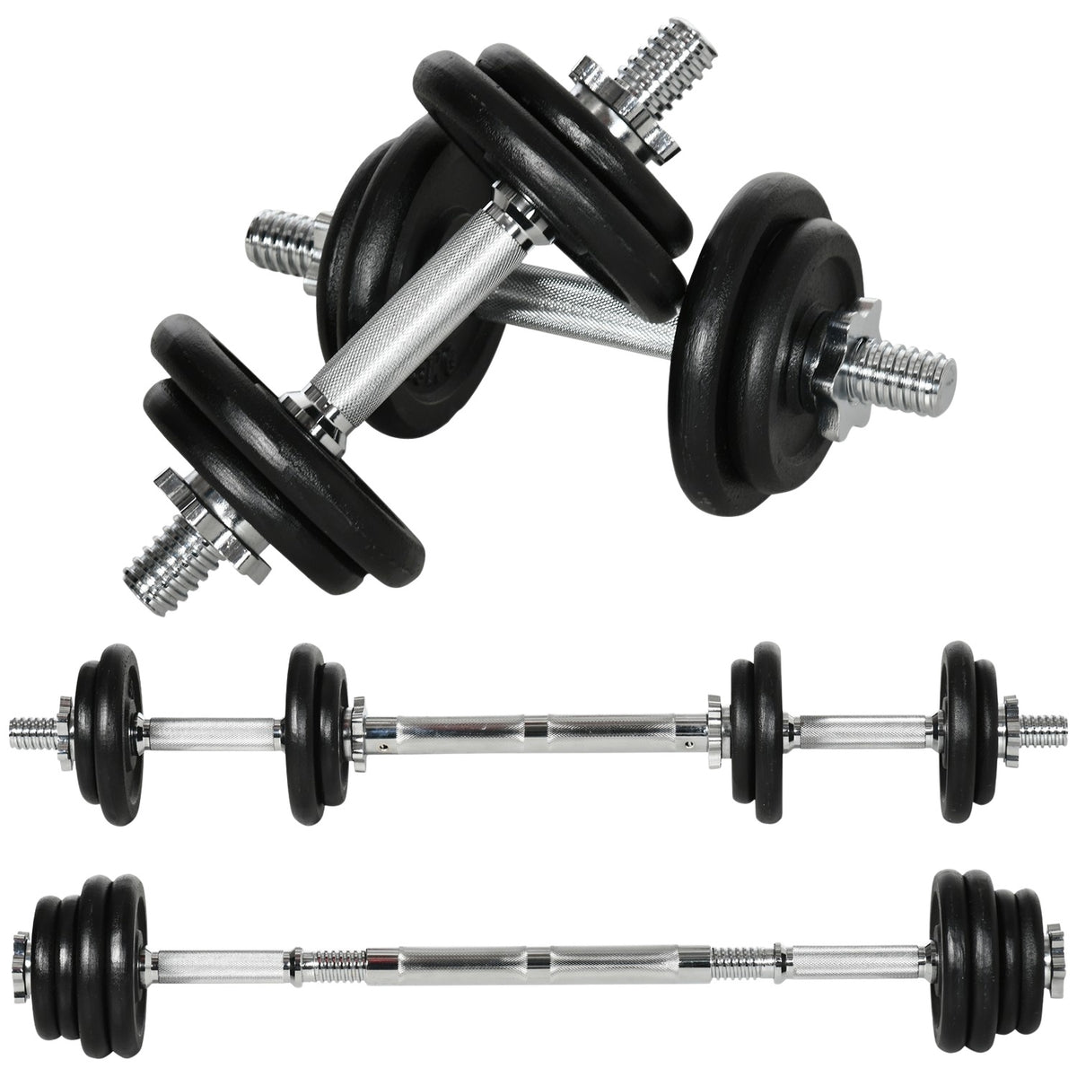 Set manubri e bilanciere regolabile, 20 kg, antiscivolo
