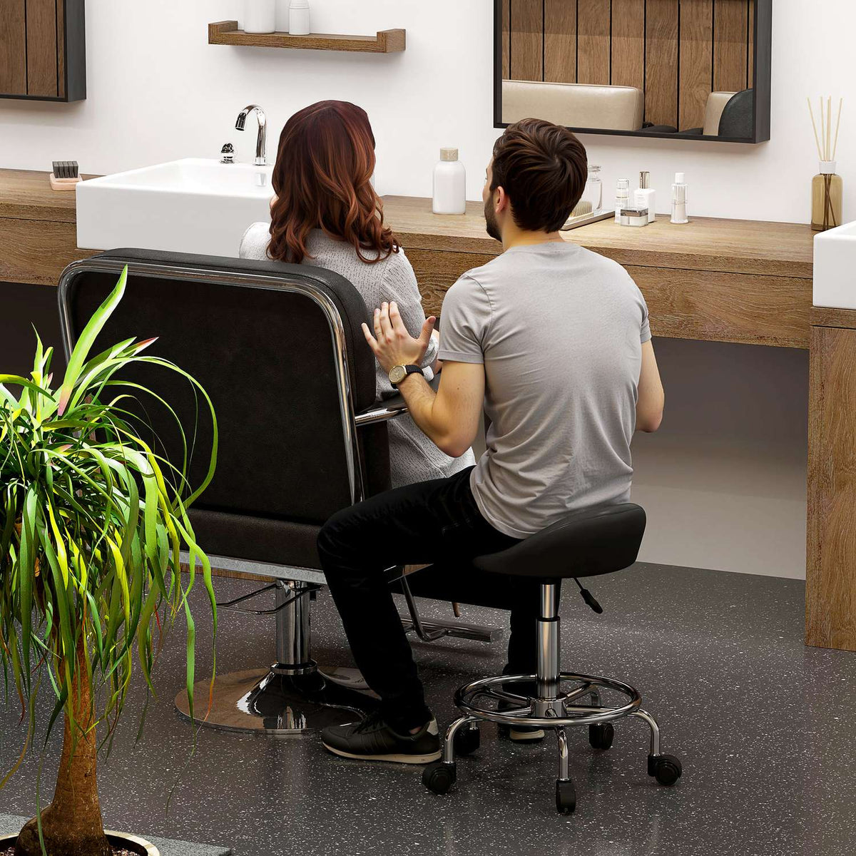 Tabouret pivotant réglable en hauteur avec dossier, noir, 59-75 cm
