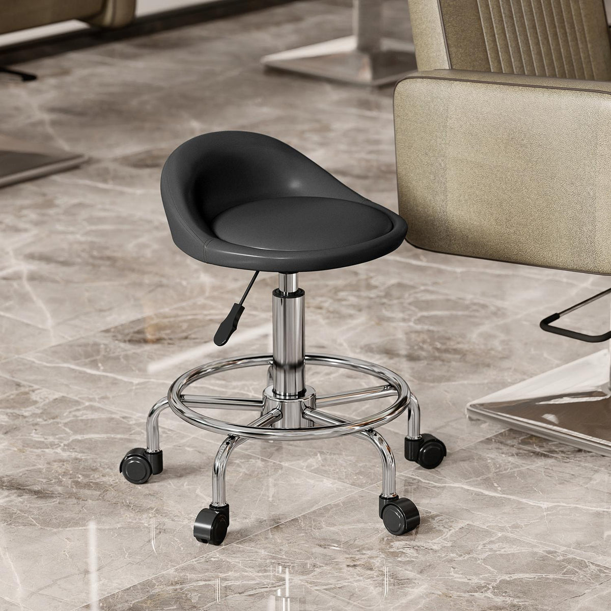 Tabouret pivotant réglable en hauteur avec dossier, noir, 59-75 cm