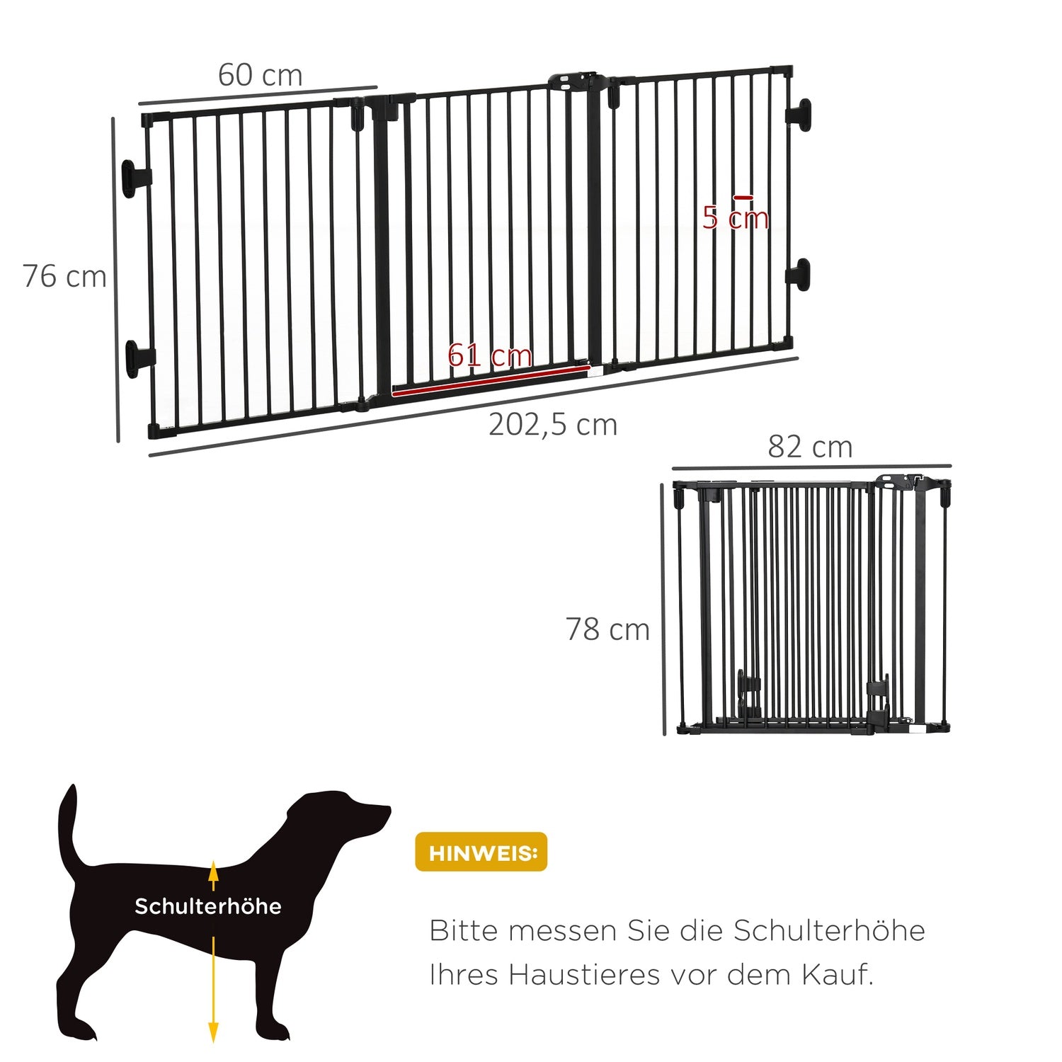 Justerbar hundbarriär med automatisk dörr, vikbara 3 paneler