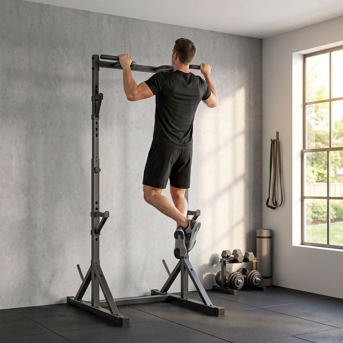 Justerbar knäböjsställning med pull-up-stång, 200 kg, svart