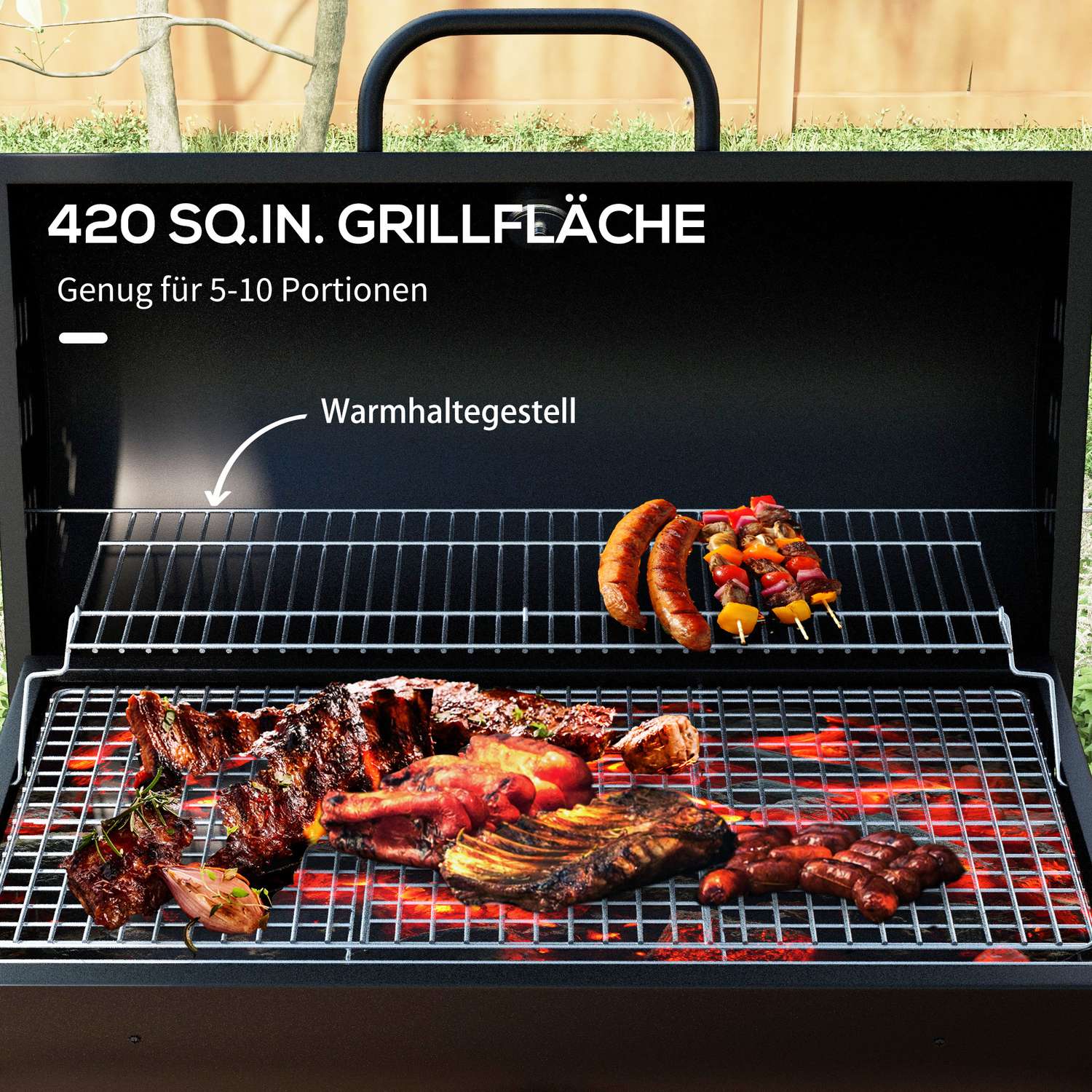 Justerbar kolgrill med termometer och hjul