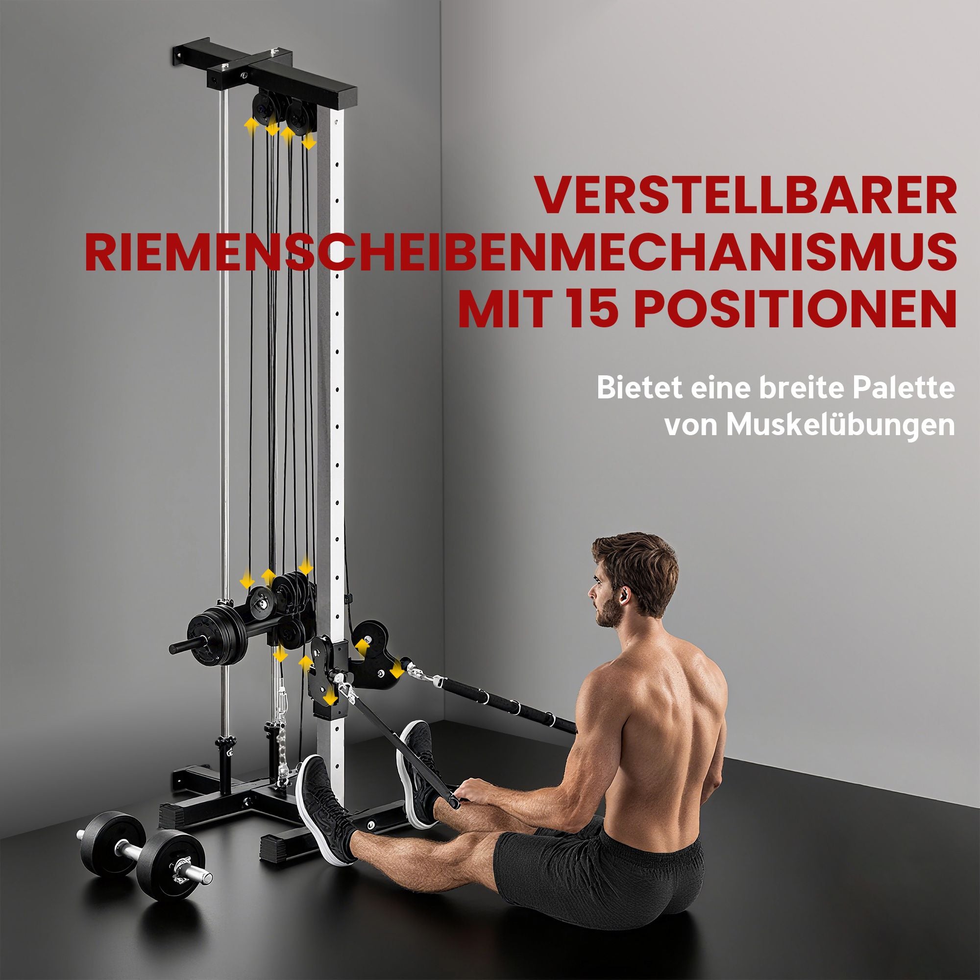 Justerbar kraftstation med dubbel remskiva, 25-165 cm, svart