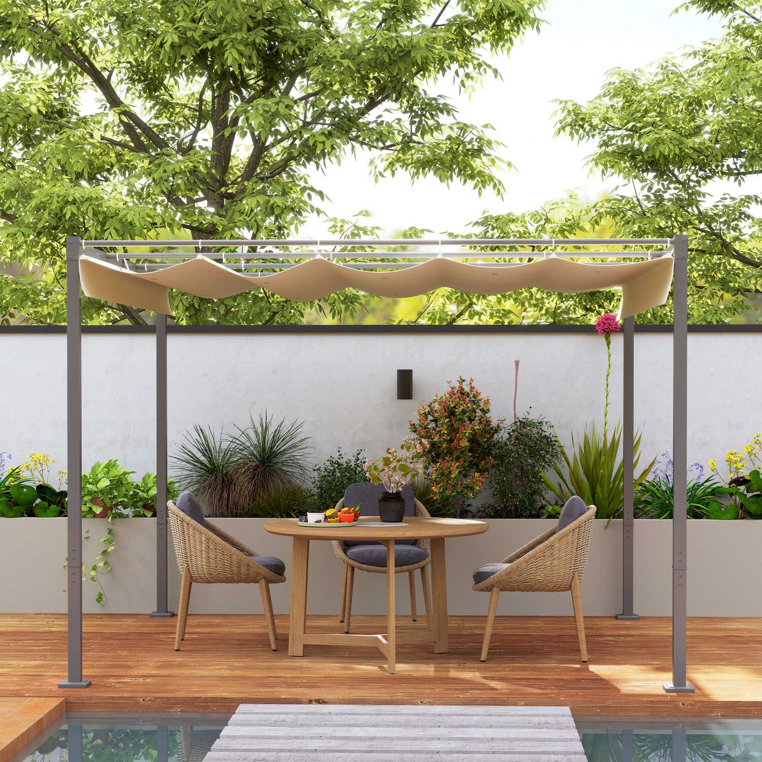 Justerbar metall Pergola Pavilion 3x3m, Beige, UV-skydd