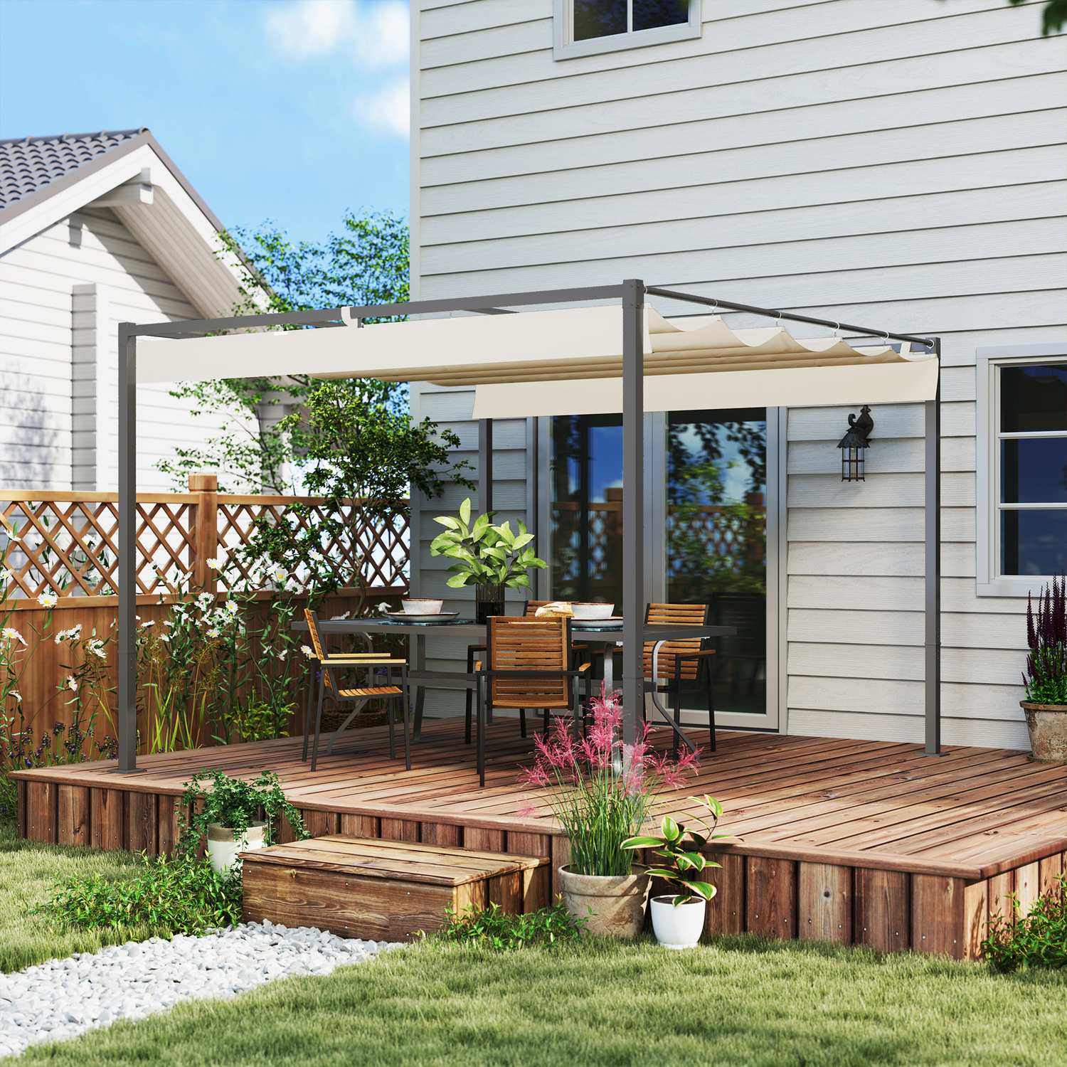 Justerbar metall Pergola Pavilion 3x3m, Beige, UV-skydd