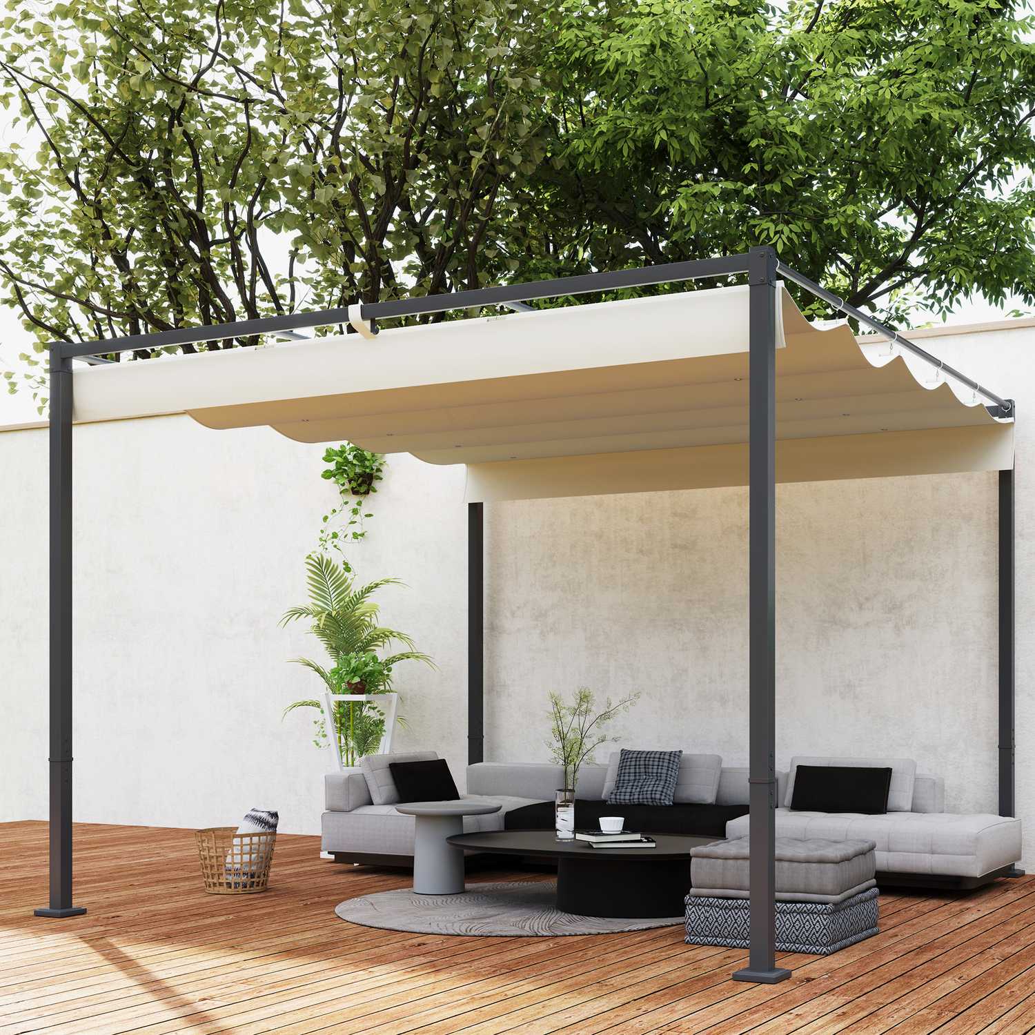 Justerbar metall Pergola Pavilion 3x3m, Beige, UV-skydd