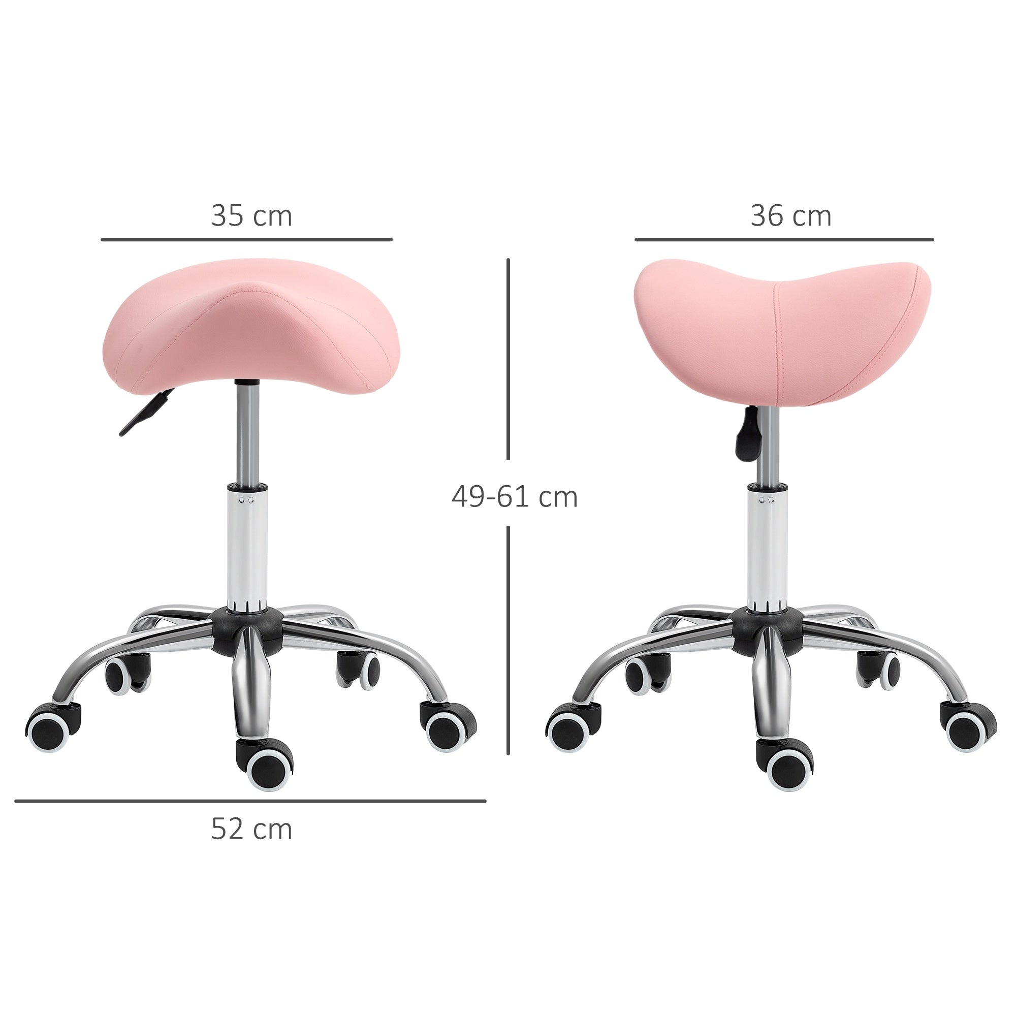 Justerbar rullpall, 360 graders vridbar, rosa, 49-61 cm