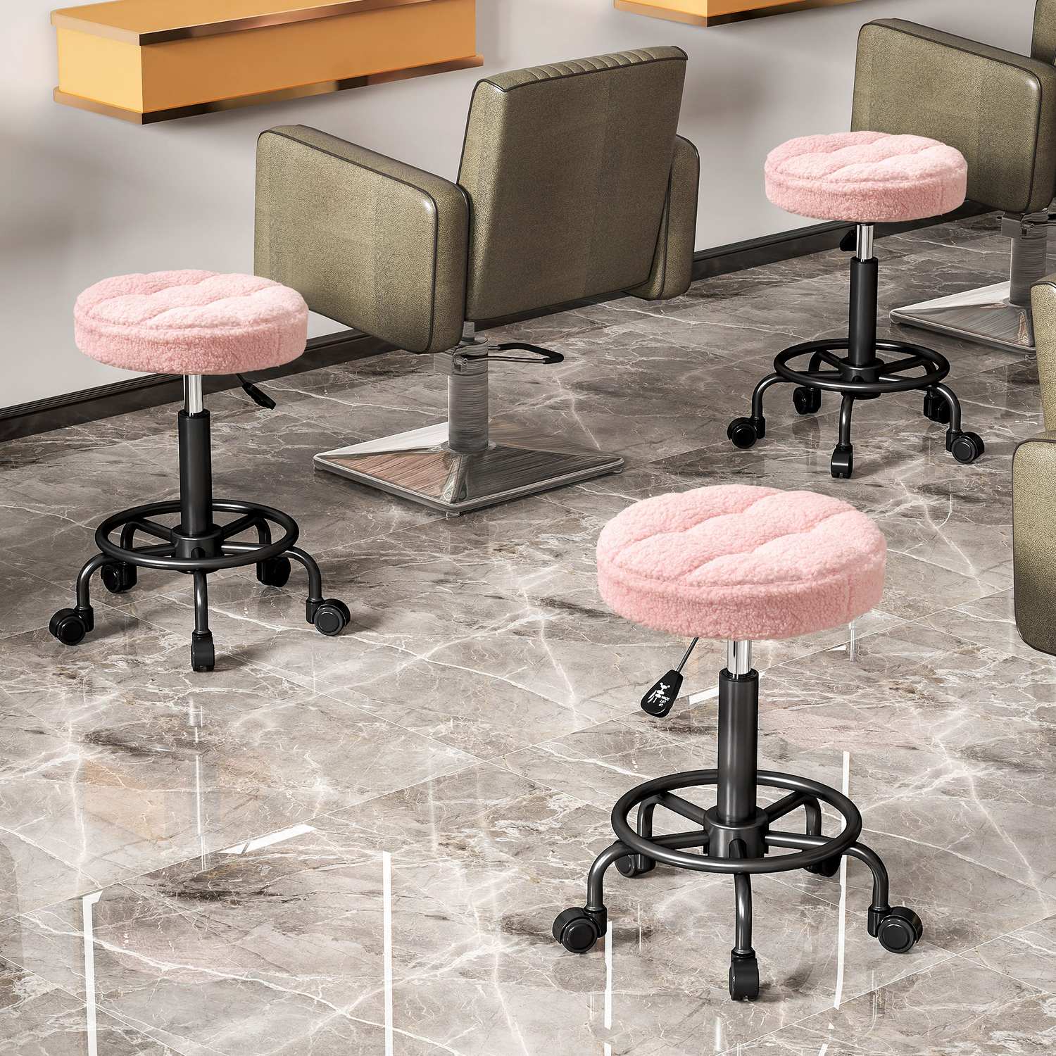 Justerbar rullpall, rosa, 360° vridbar, 50-66 cm höjd