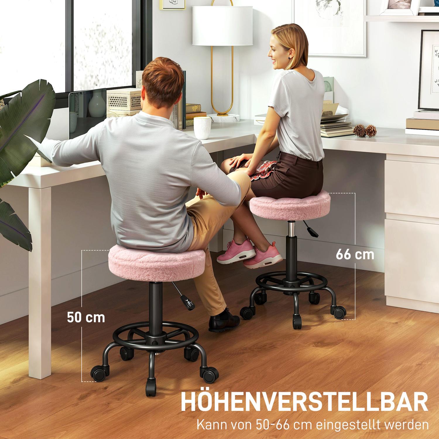 Justerbar rullpall, rosa, 360° vridbar, 50-66 cm höjd