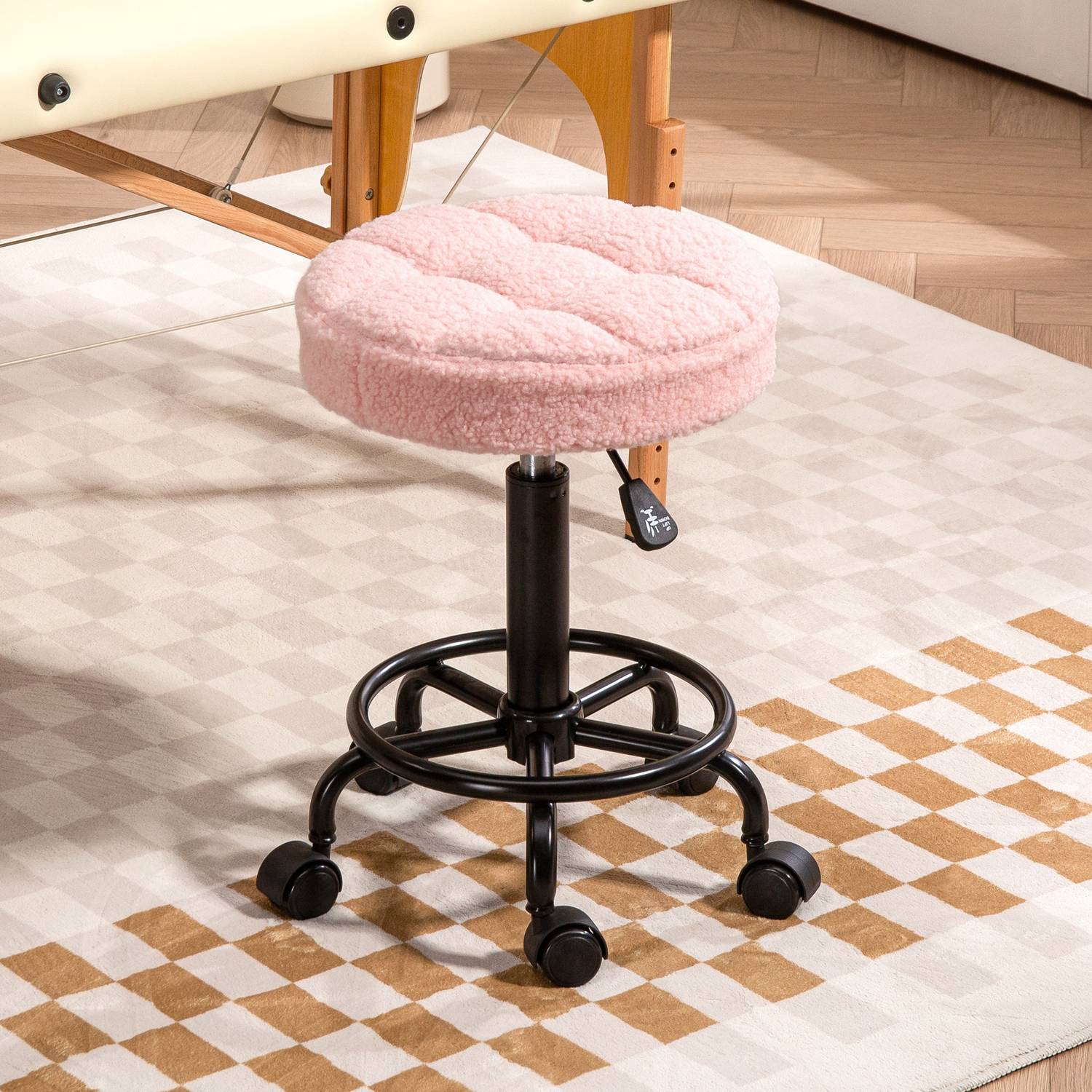 Justerbar rullpall, rosa, 360° vridbar, 50-66 cm höjd