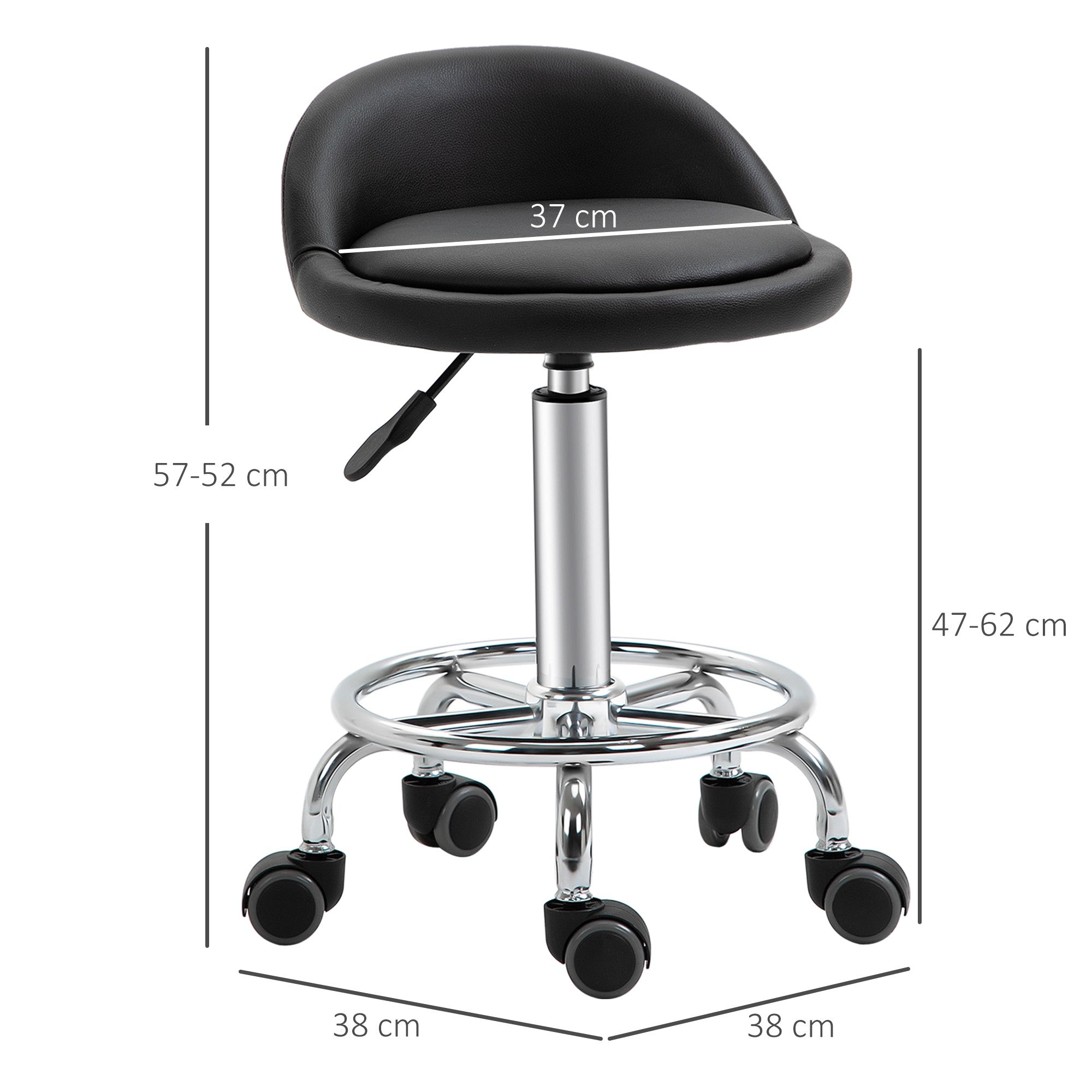Justerbar rullpall set om 2 med ryggstöd, 57-72 cm