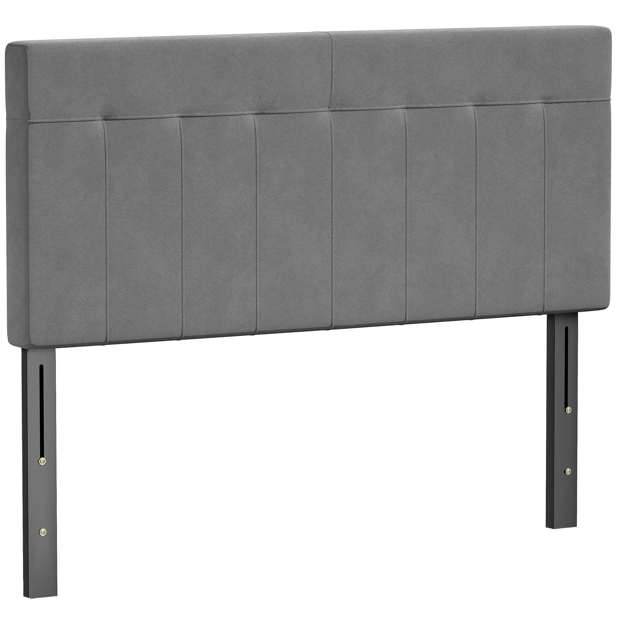 Justerbar sänggavel i sammet med metallben, 140 cm, grå