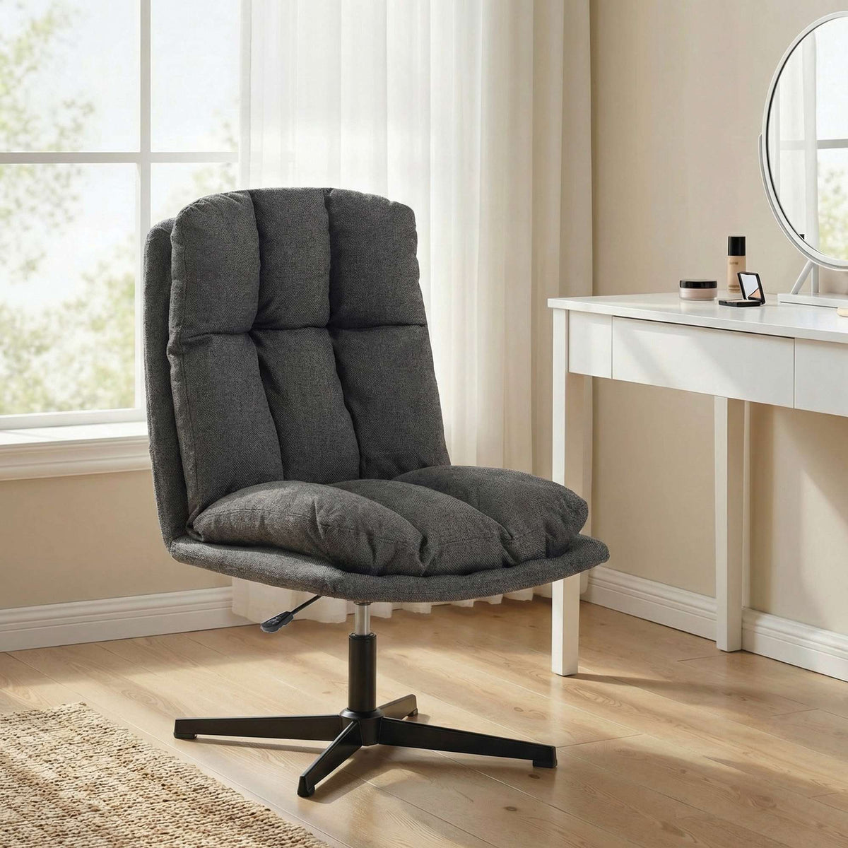 Justerbar snurrfåtölj, 62 cm sits, mörkgrå