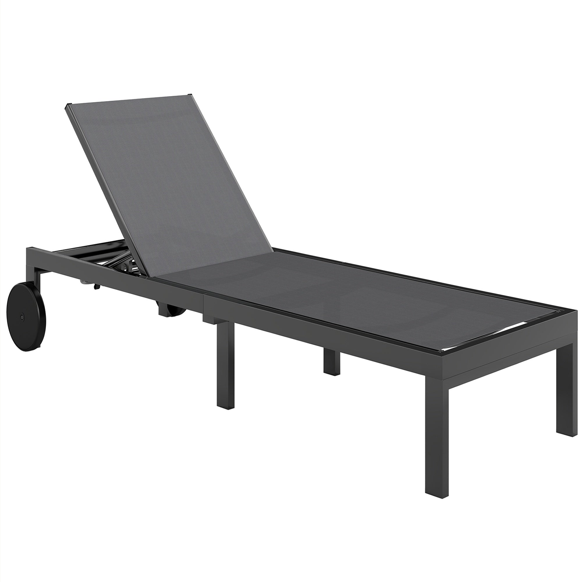 Justerbar solsäng i aluminium med hjul, ventilerande tyg