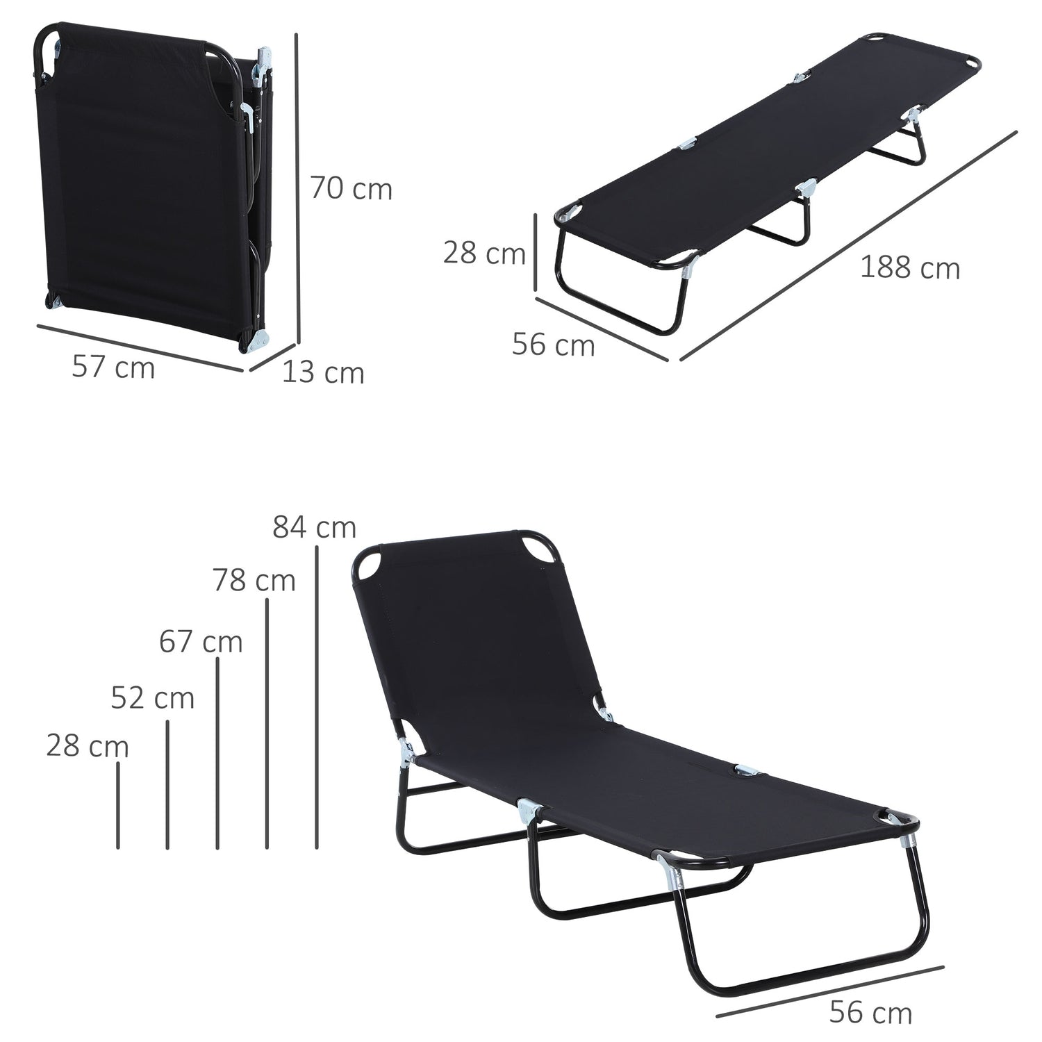 Justerbar solstol för trädgård eller balkong – 188 x 56 x 28 cm