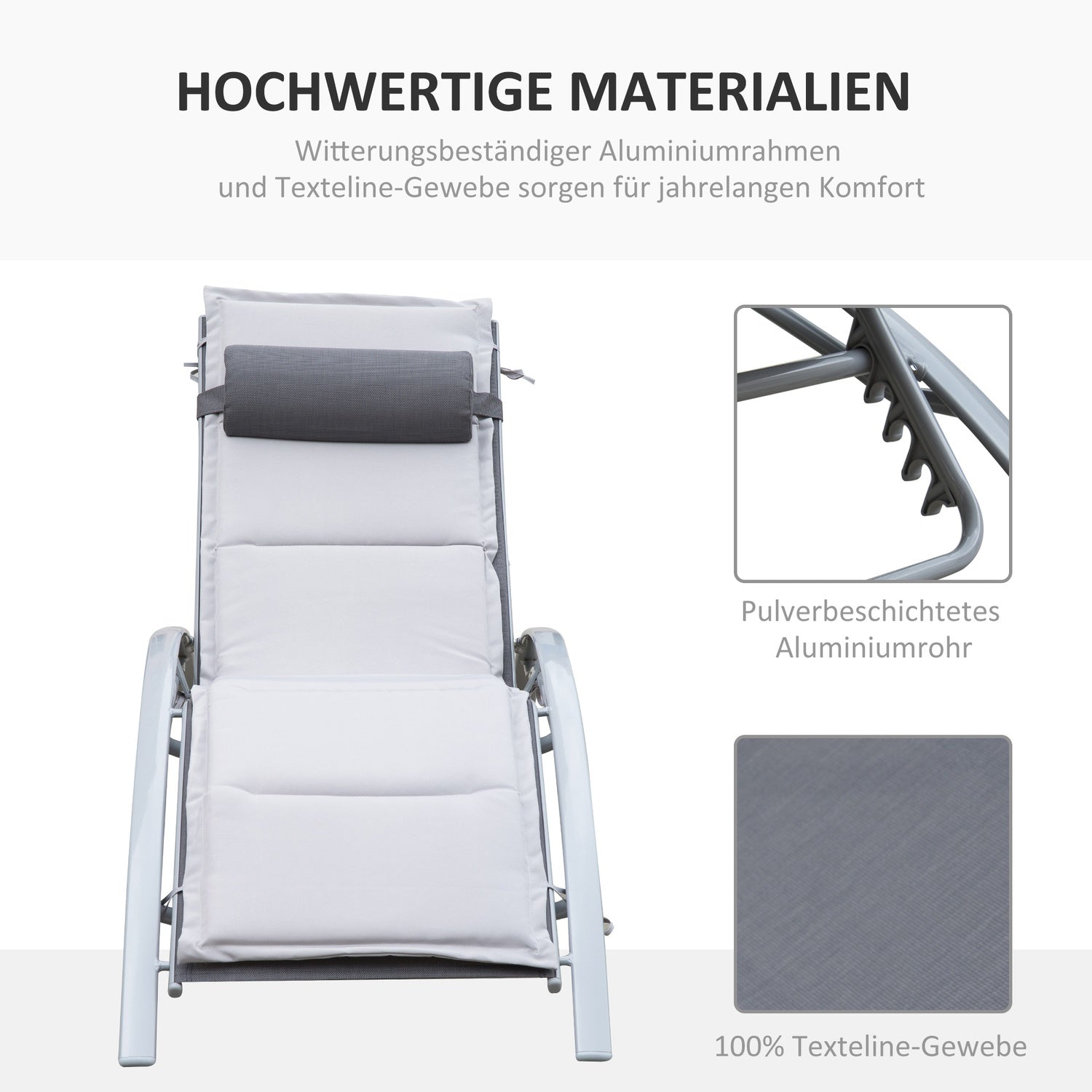 Justerbar solstol i aluminium – Grå, 170 x 64 x 82 cm