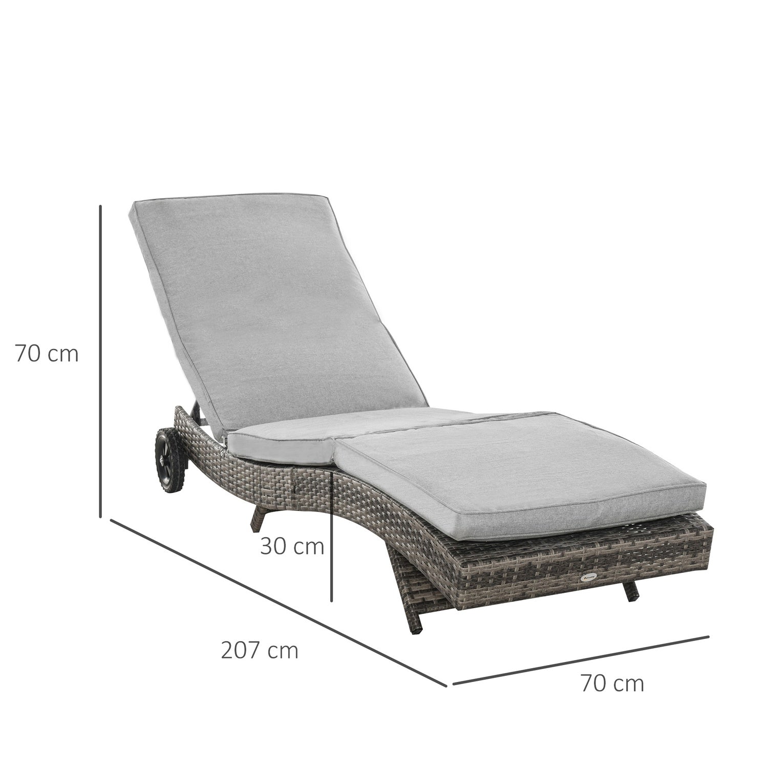 Justerbar solstol i polyrattan med dyna, grå