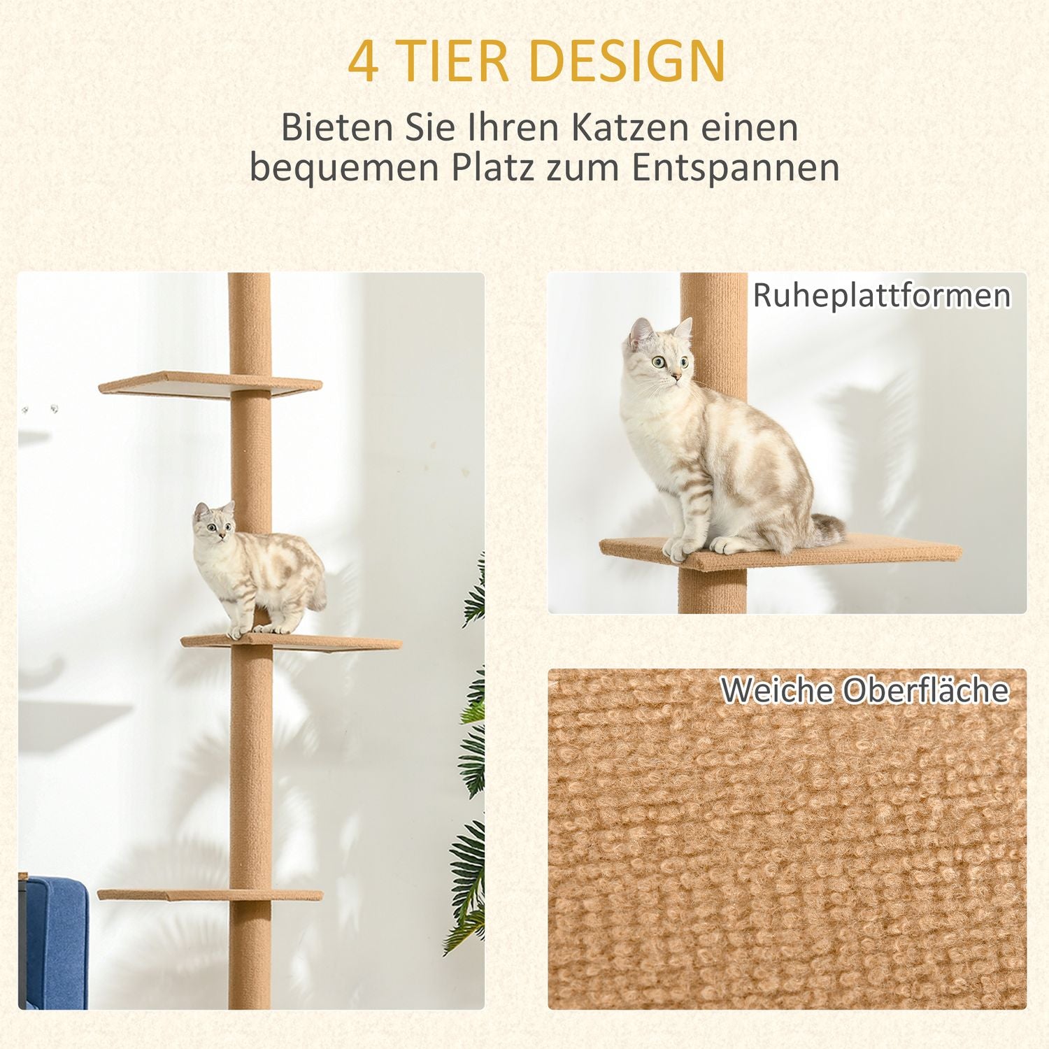 Justerbart Cat Scratching & Climbing Tree, ljusbrun