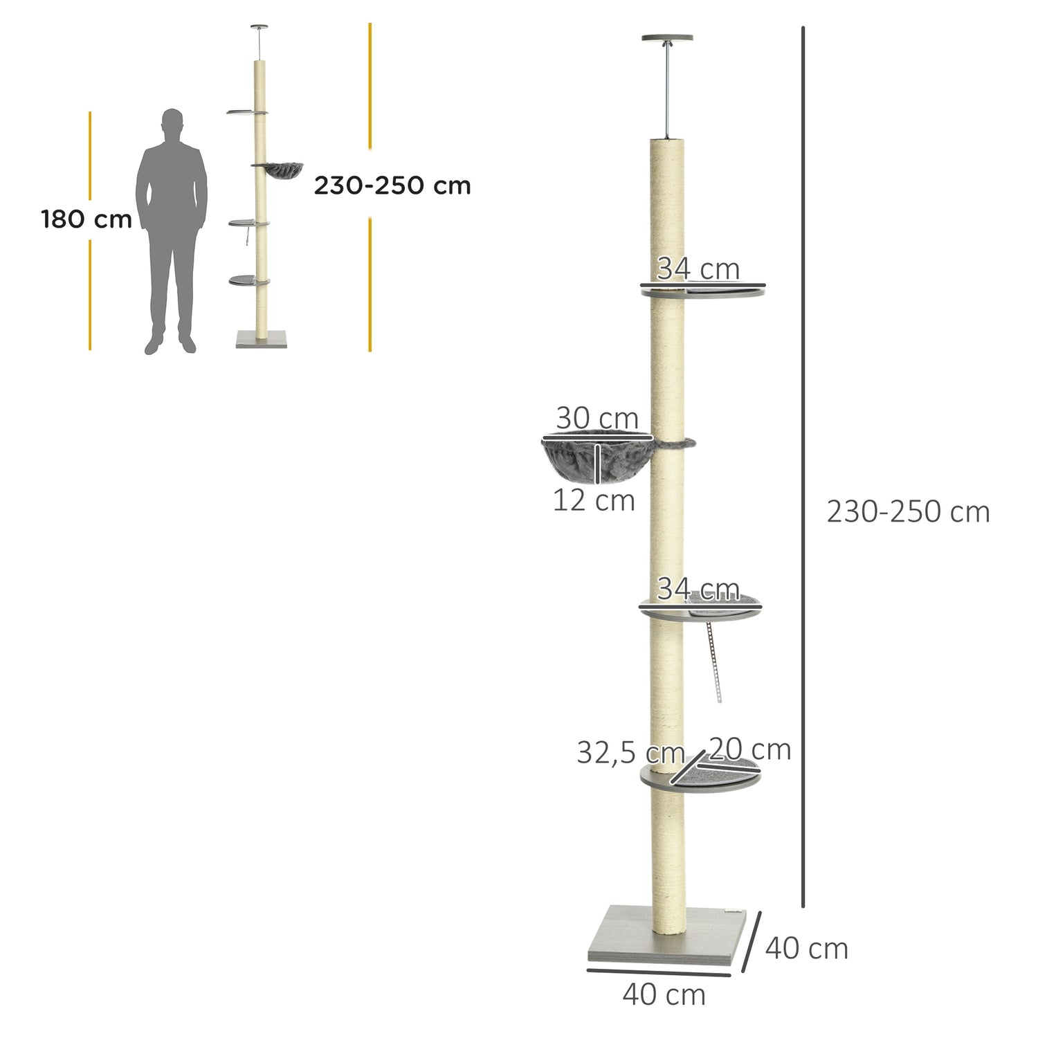 Justerbar takskrapstolpe, 230-250 cm, grå/kräm