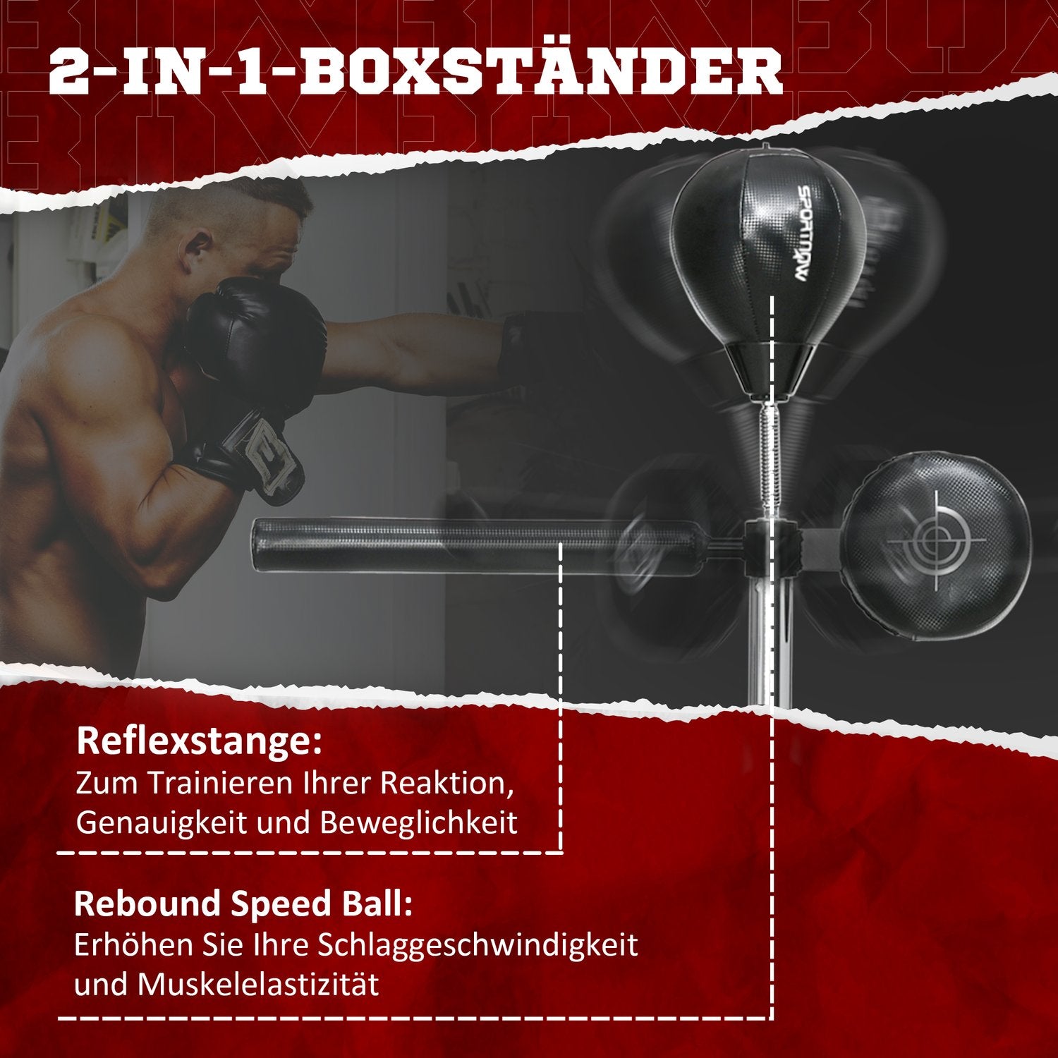Justerbart boxningsställ med reflexstång, HDPE och läder