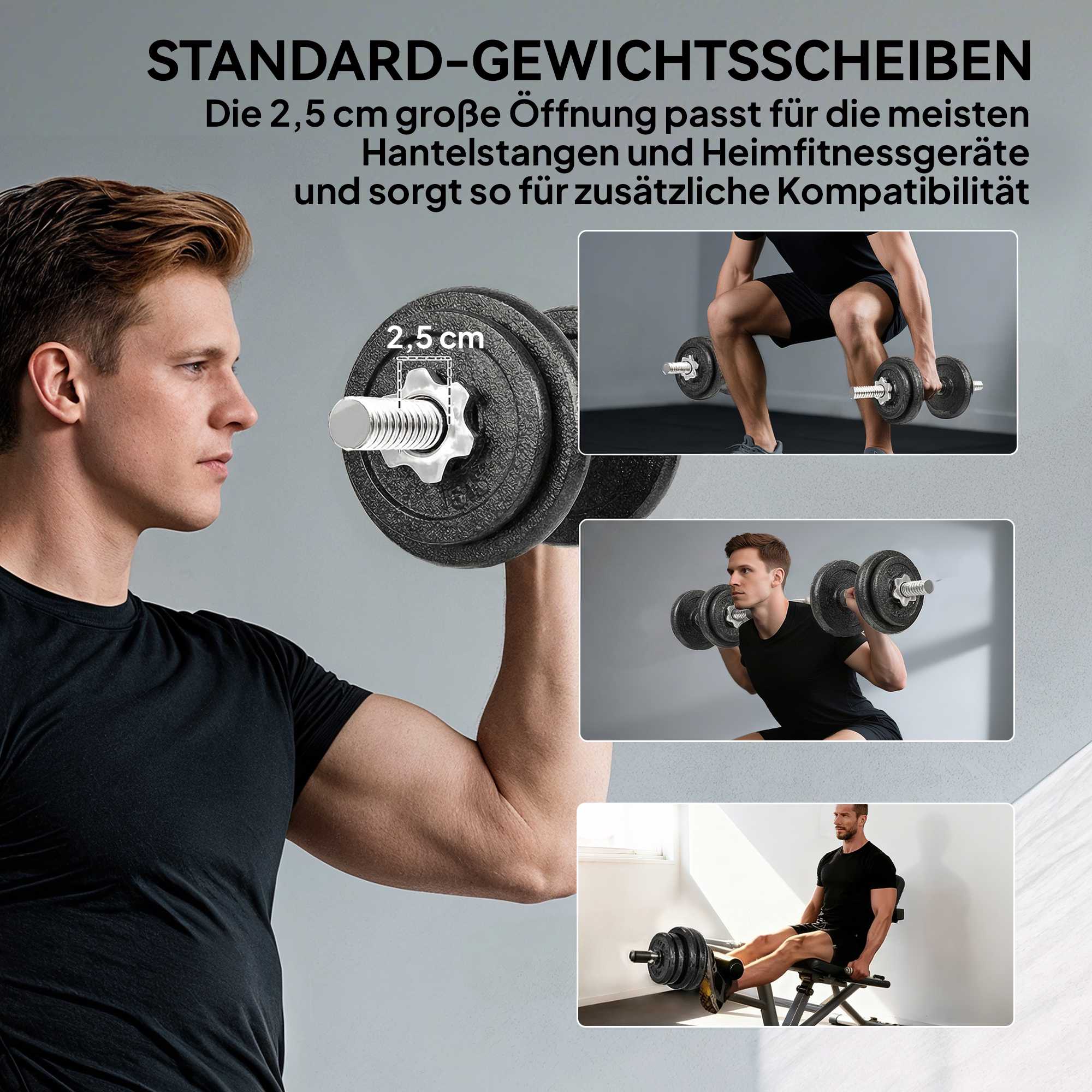 Justerbart hantel- och skivstångsset, 20 kg, halkfritt grepp