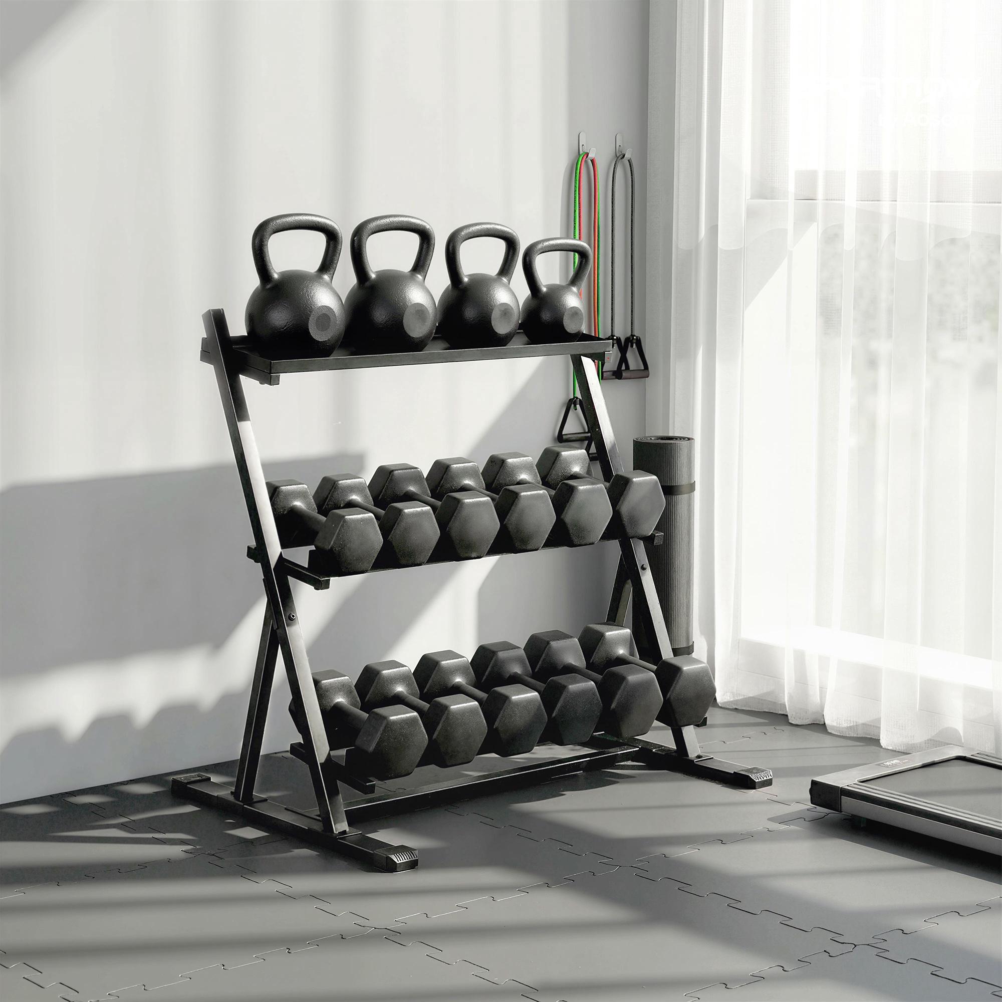 Justerbart hantelställ med 3 nivåer, 200 kg kapacitet, halkfri