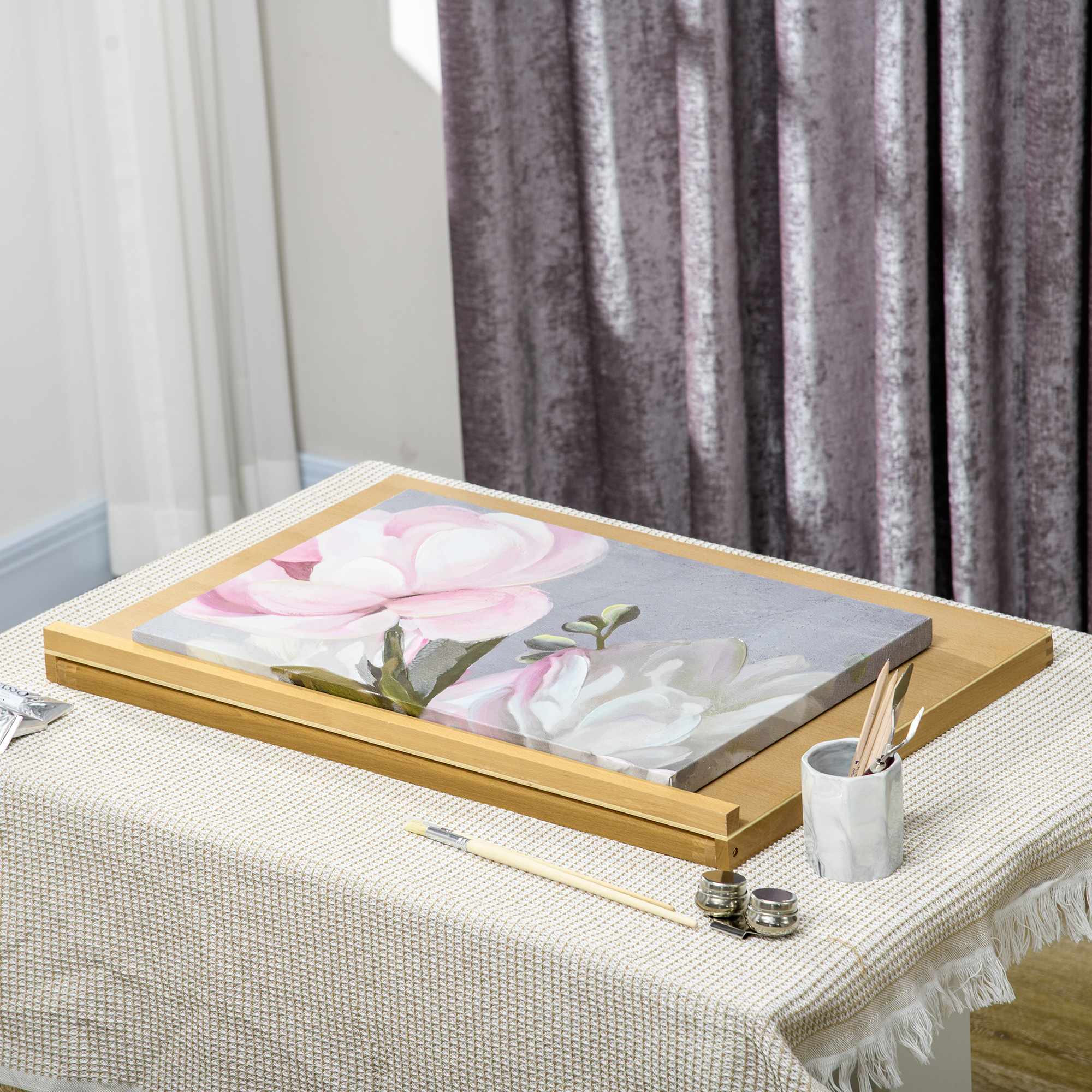 Justerbart hopfällbart bordsstaffli, bokträ, 75,8x51 cm