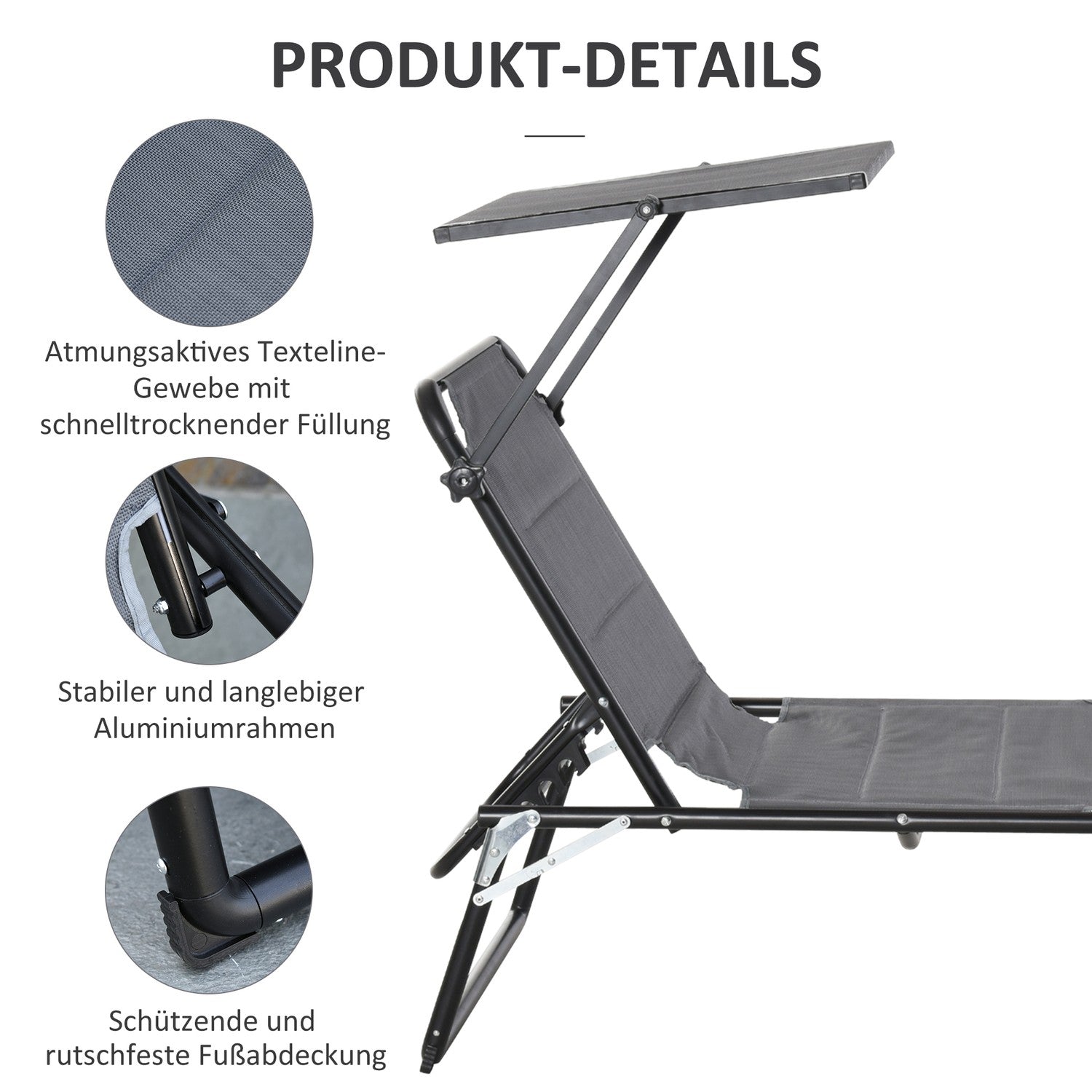 Justerbar trädgårdsstol i aluminium, ergonomisk och hopfällbar