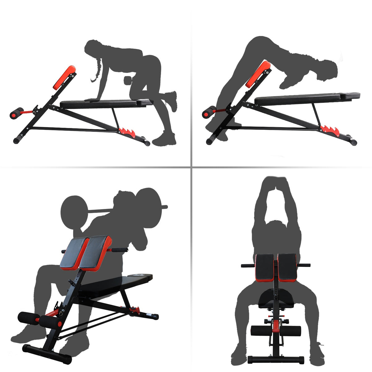 Panca fitness regolabile multipeso, nera, inclinazione e addominali