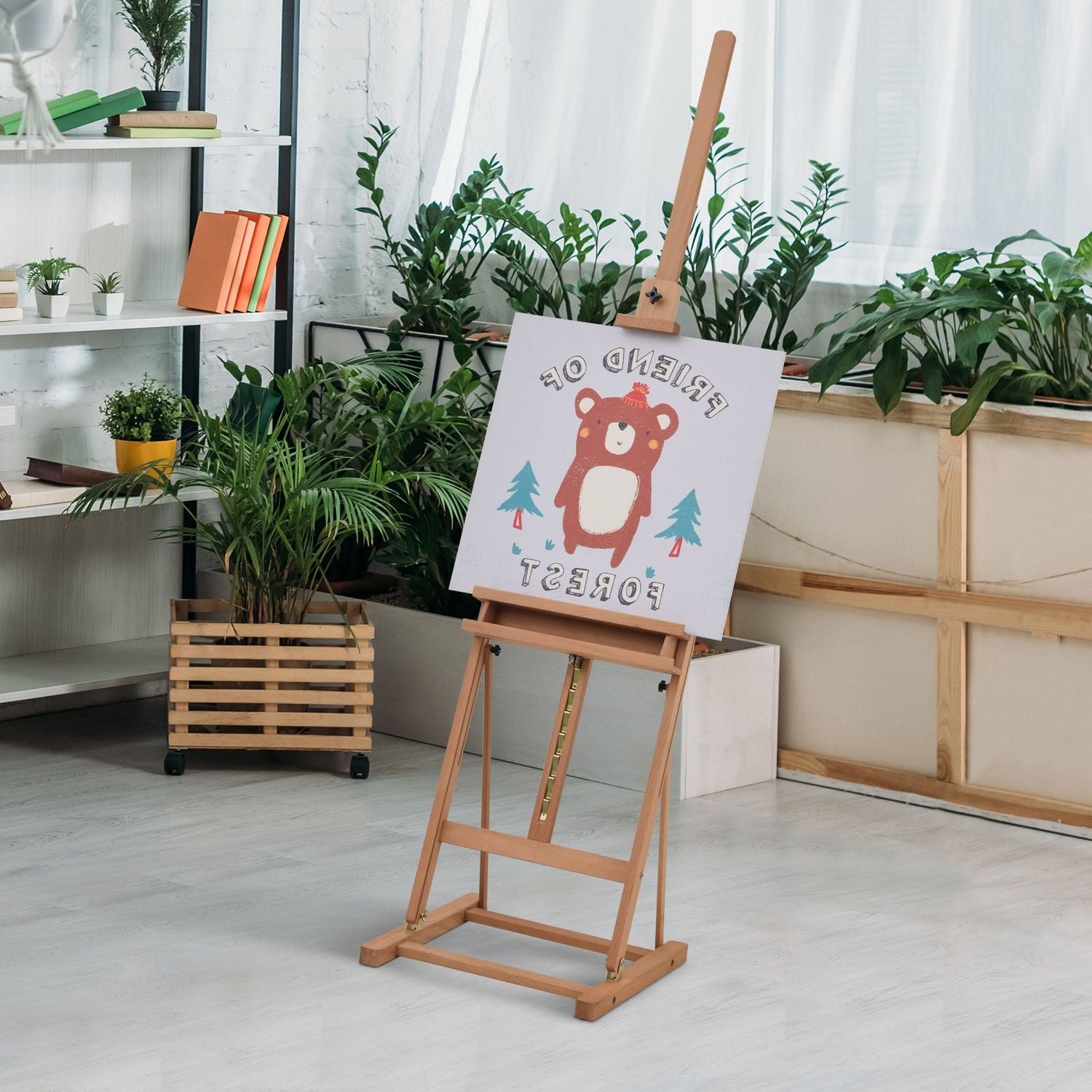Justerbart staffli i bokträ med förvaring, 53-230cm