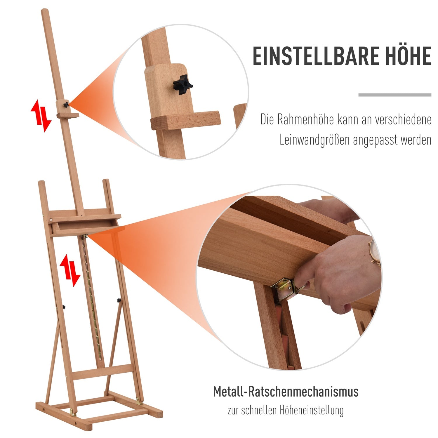 Justerbart staffli i bokträ med förvaring, 53-230cm