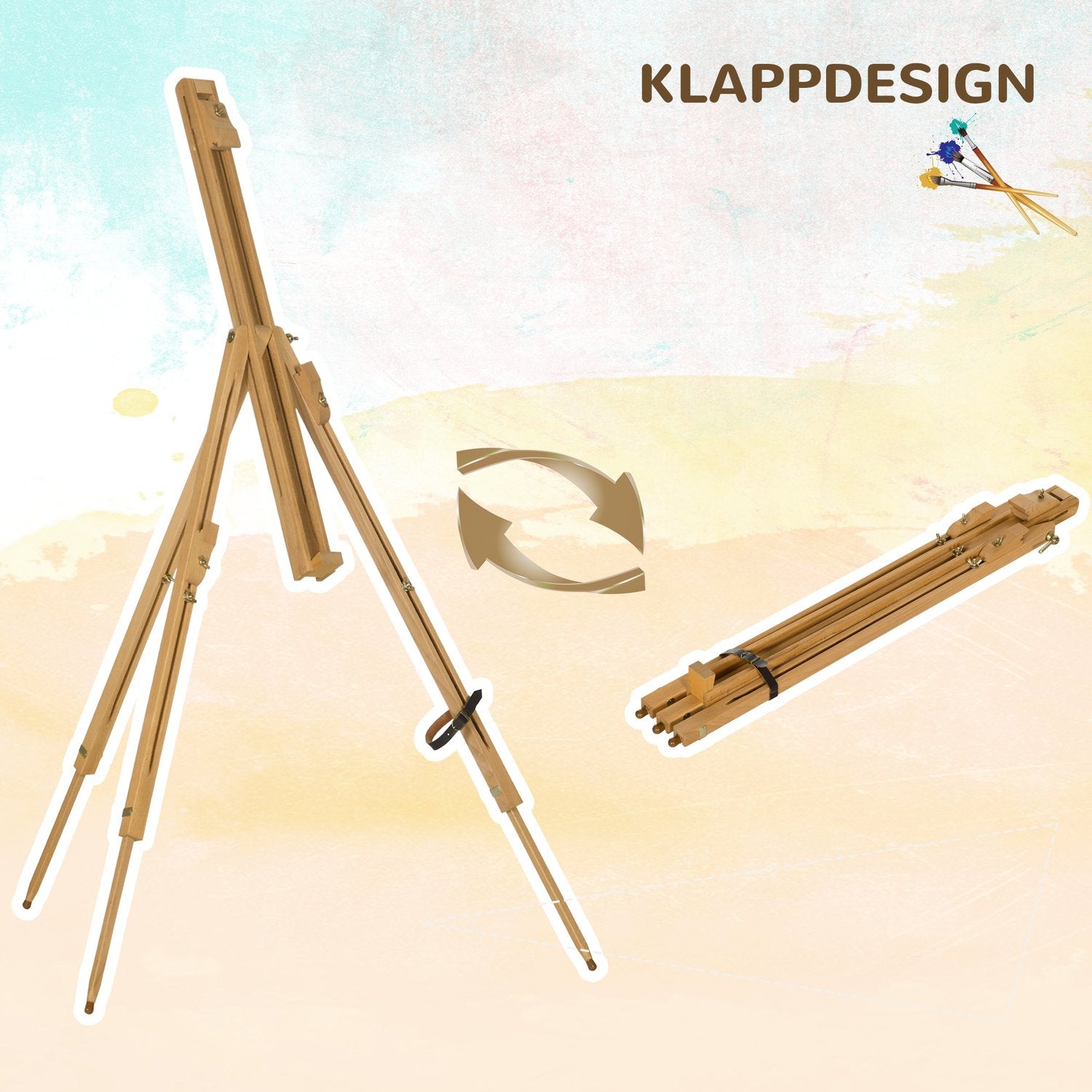 Justerbart stativ i bokträ för 107 cm duk