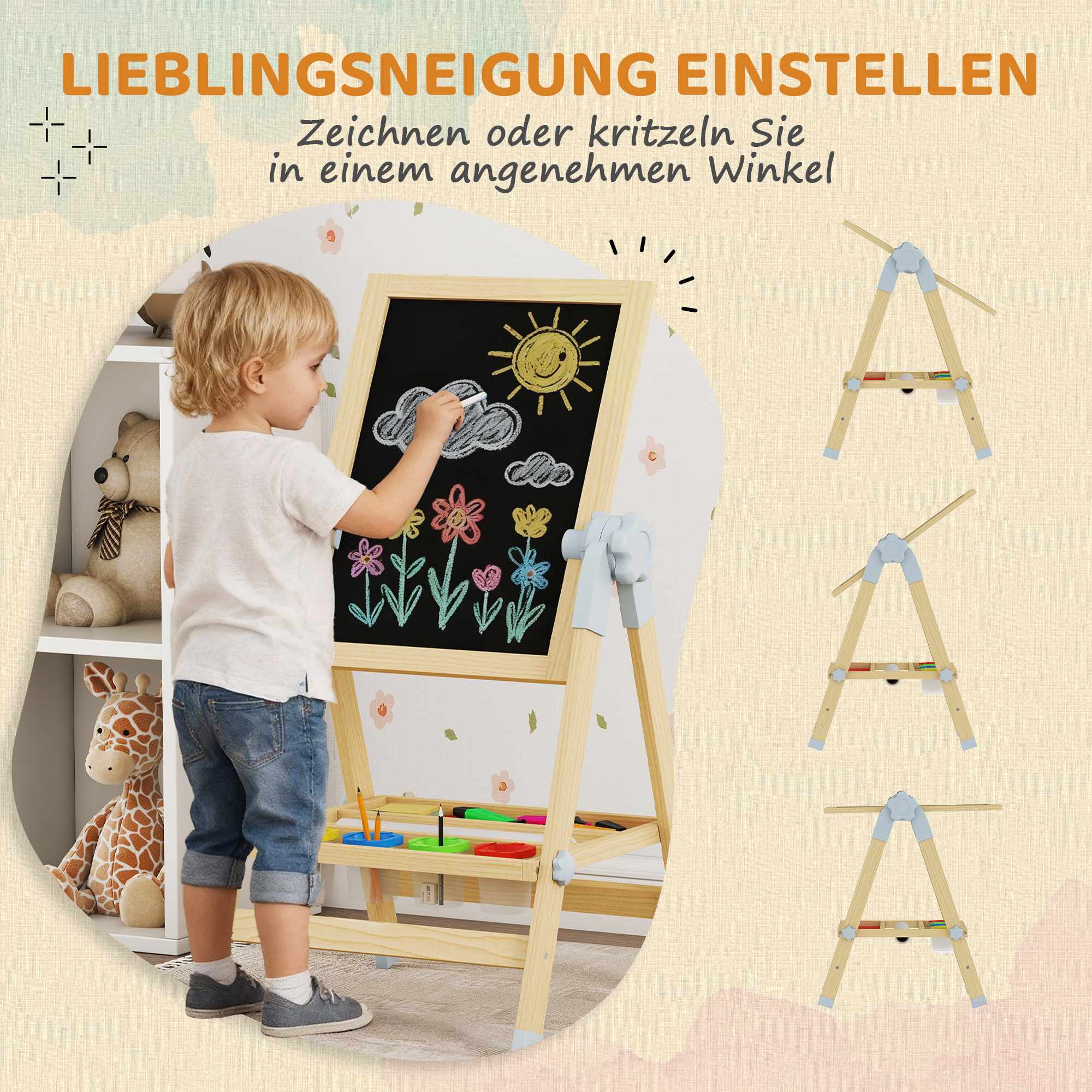 Justerbart trästaffili för barn med dubbelsidig bräda