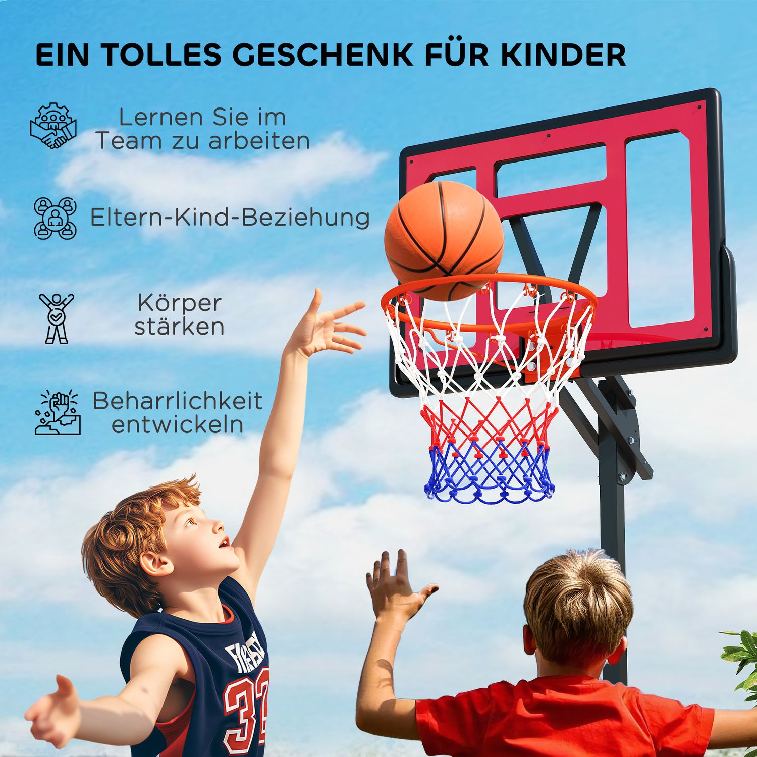Justerbar utomhusbasketbåge för barn, 200-260 cm