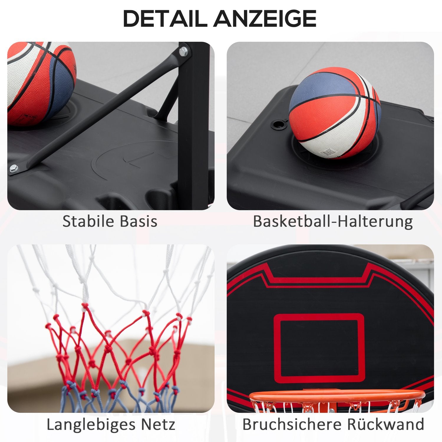 Justerbar utomhusbasketbåge med hjul, 195-250 Cm
