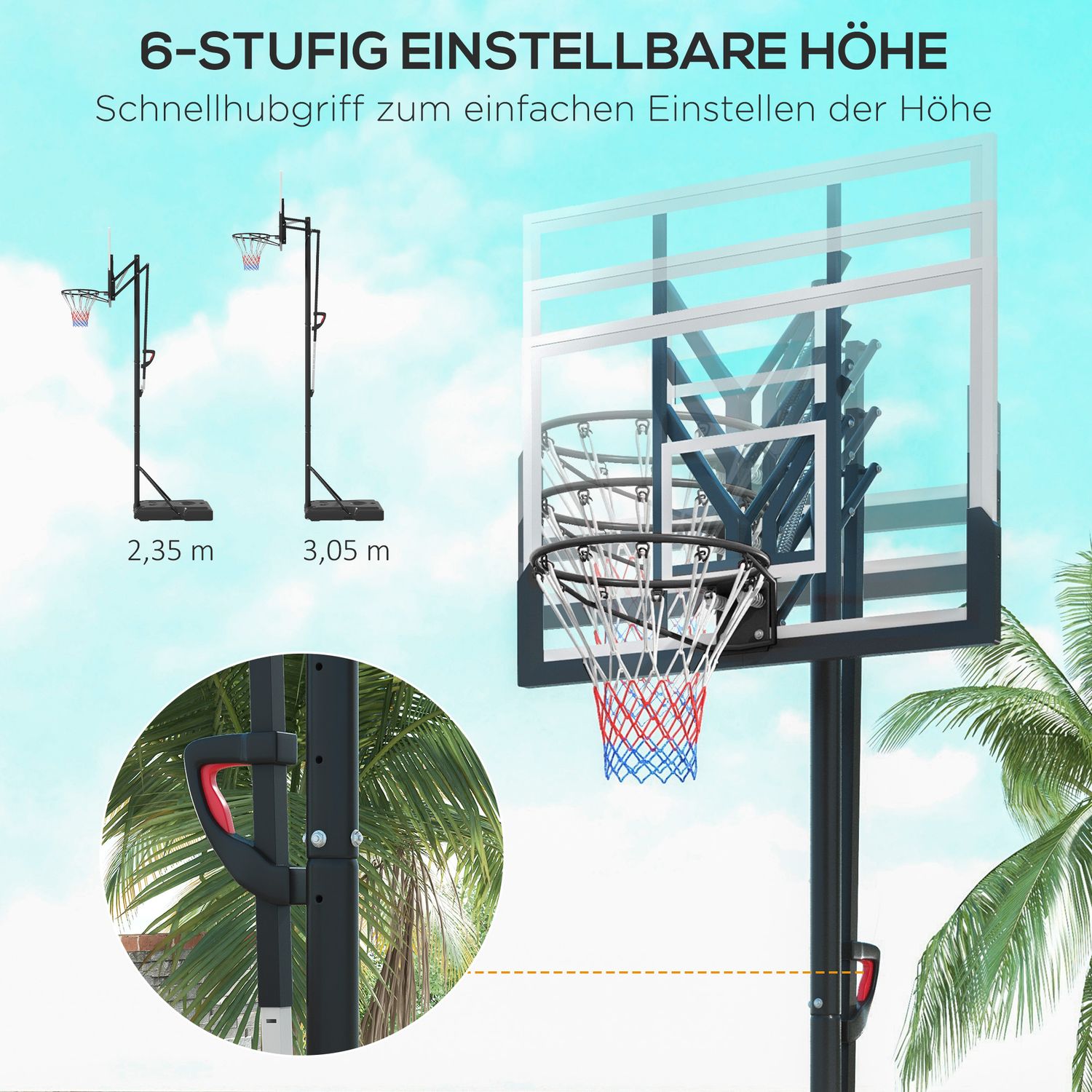 Justerbar utomhusbasketbåge med stativ och hjul