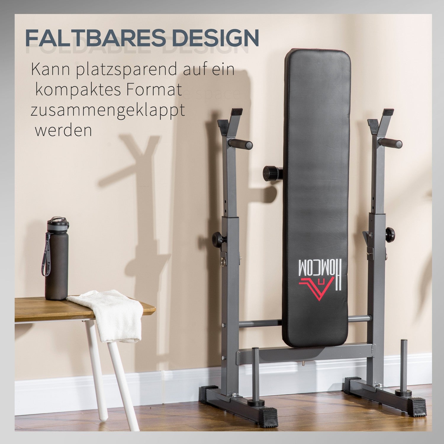 Justerbar viktbänk i stål med hantelställ – svart/grå