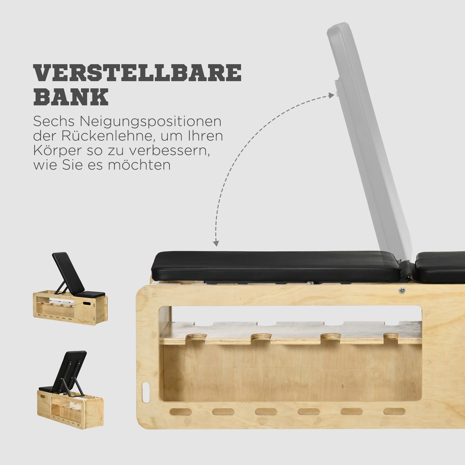 Justerbar viktbänk med förvaringsbox, motståndsband