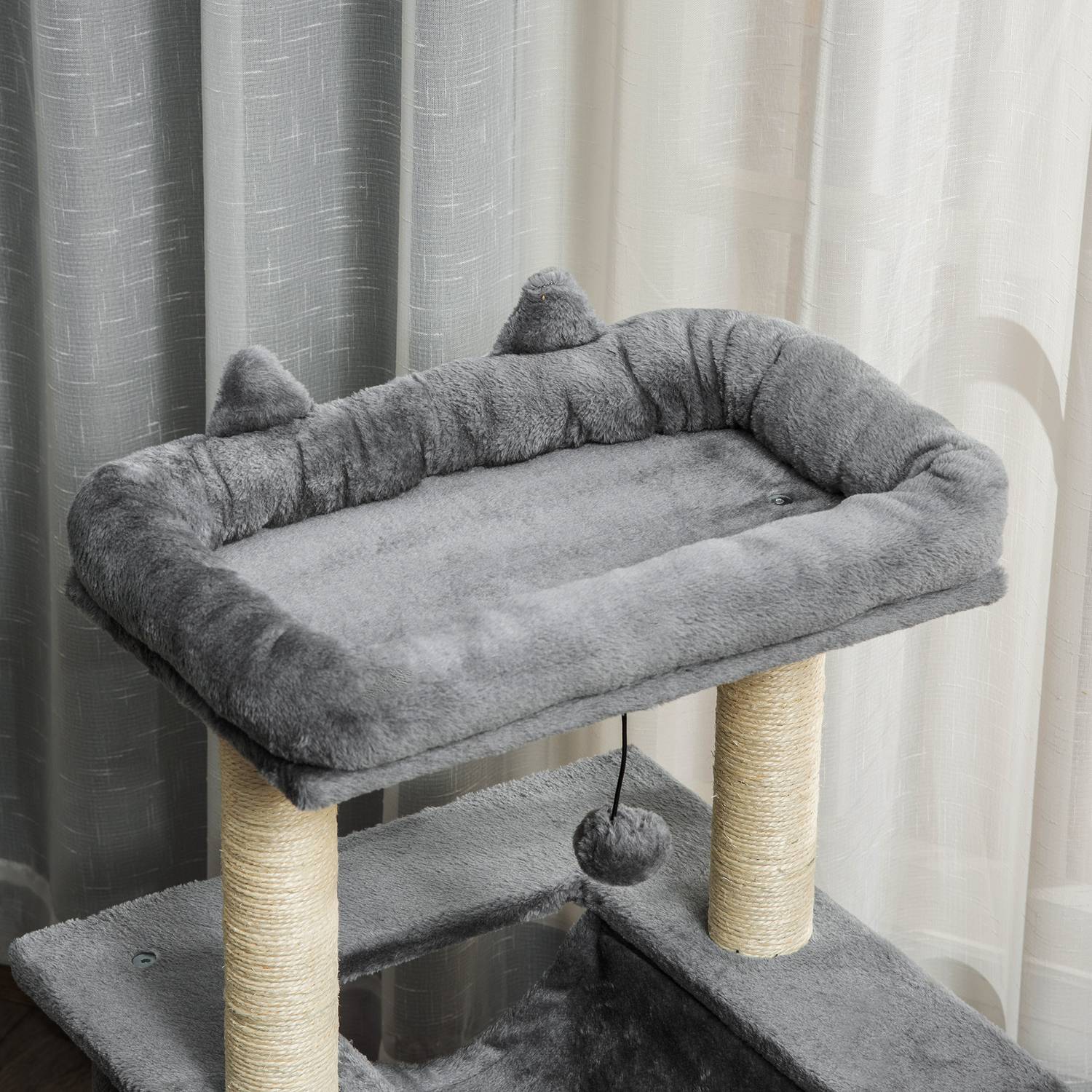 Kattklätterträd med hängmatta, plysch sisal, 90 cm, grå