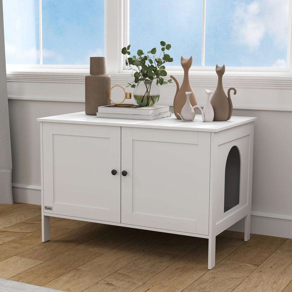 Kattsandlåda Skåp Katthus med dörravskiljning Kattsandlåda för stora katter 80 x 51 x 54 cm Vit