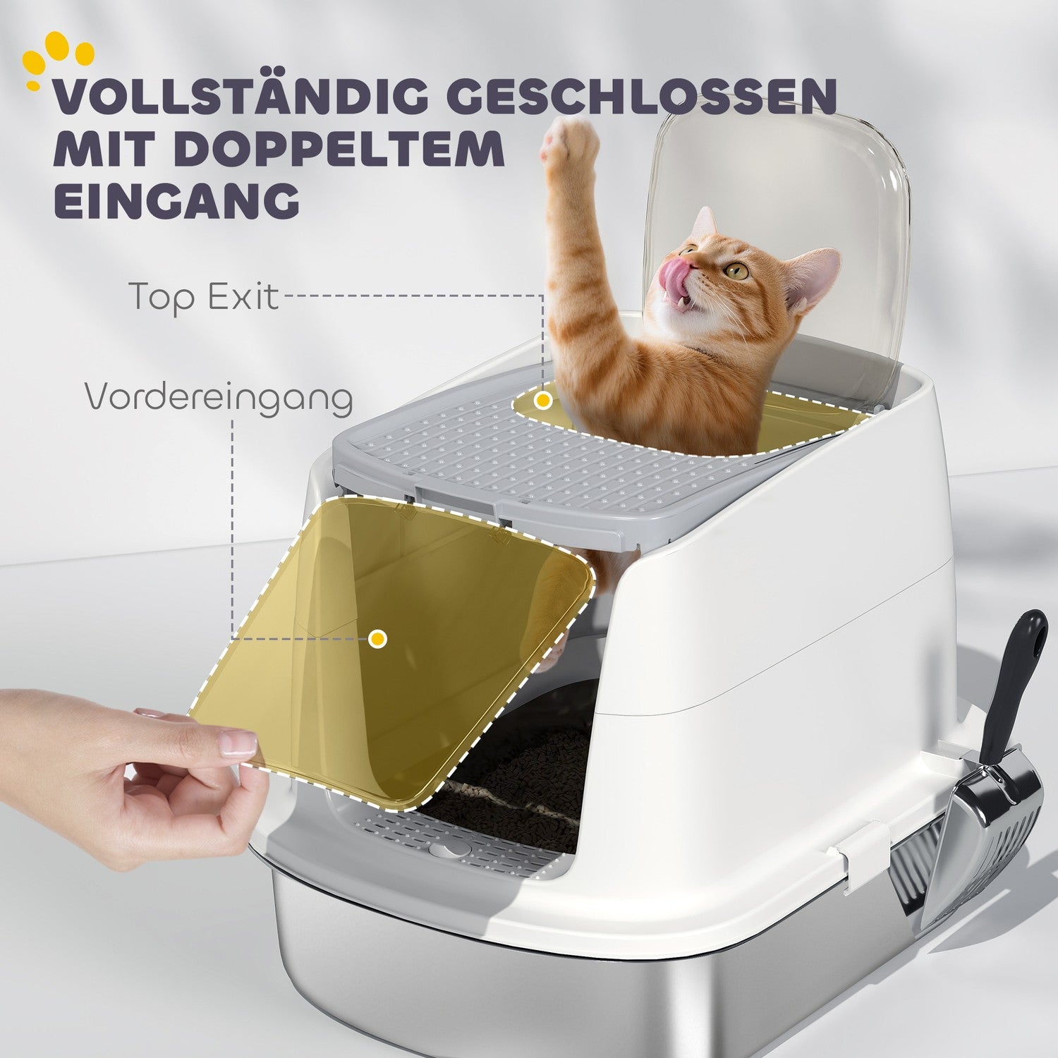 Kattsandlåda i rostfritt stål med skopa