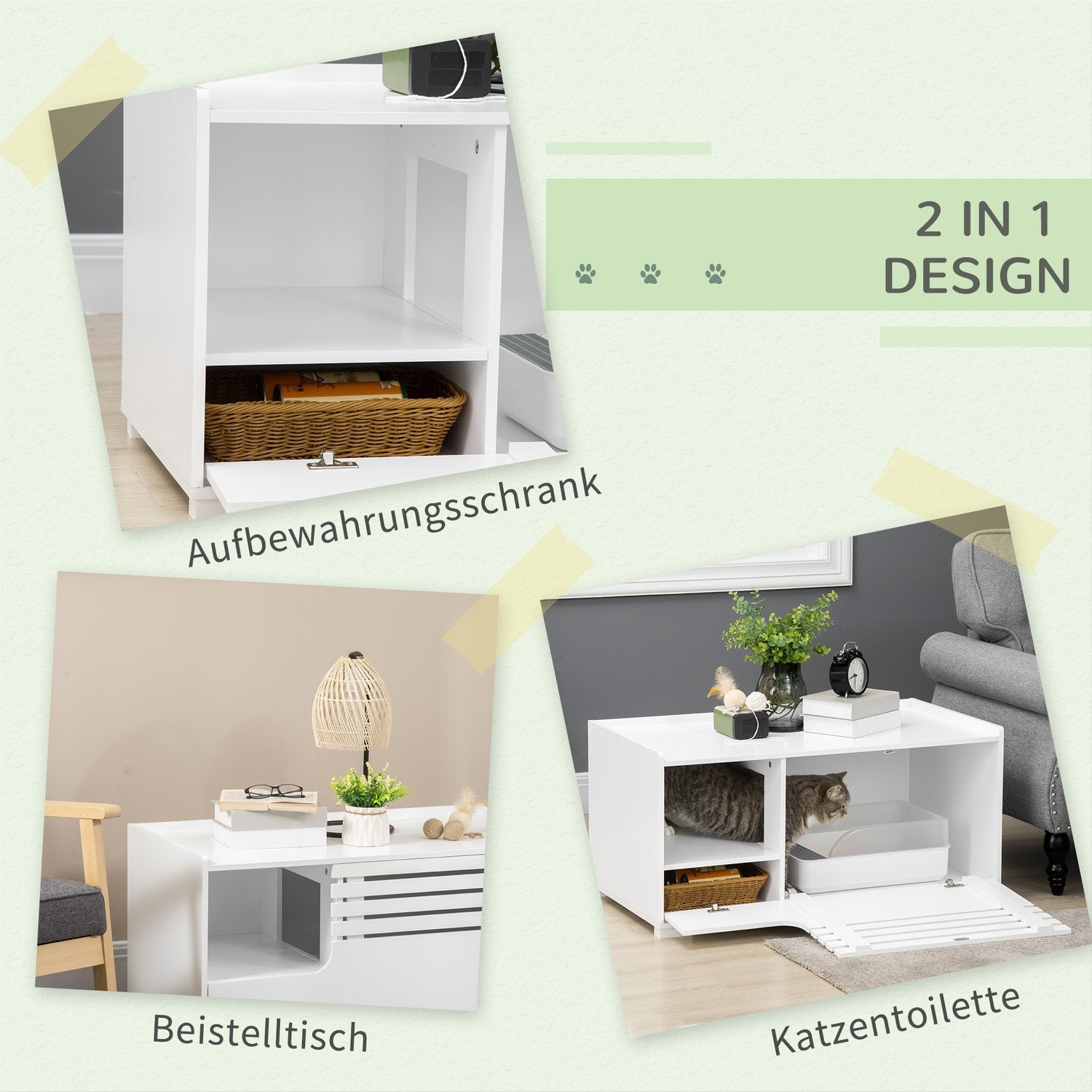 Kattskåp – Sidobord, vit MDF