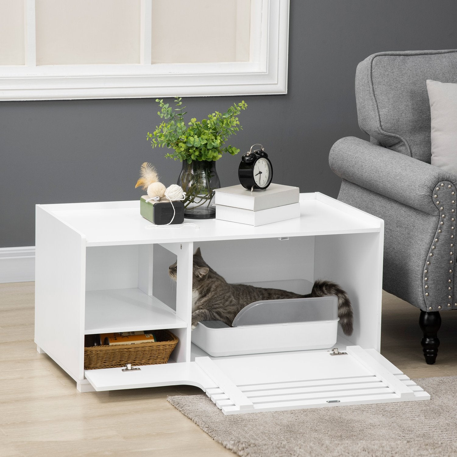 Kattskåp – Sidobord, vit MDF