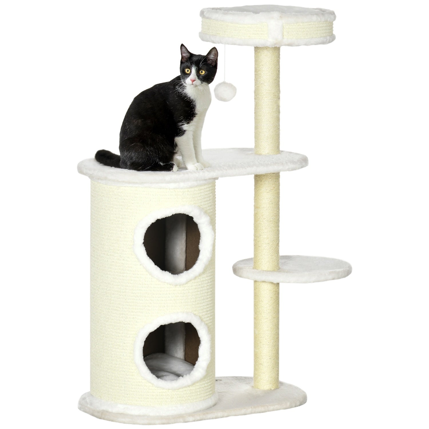 Kattskrapstolpe 100 cm med fat, sisal, lekboll