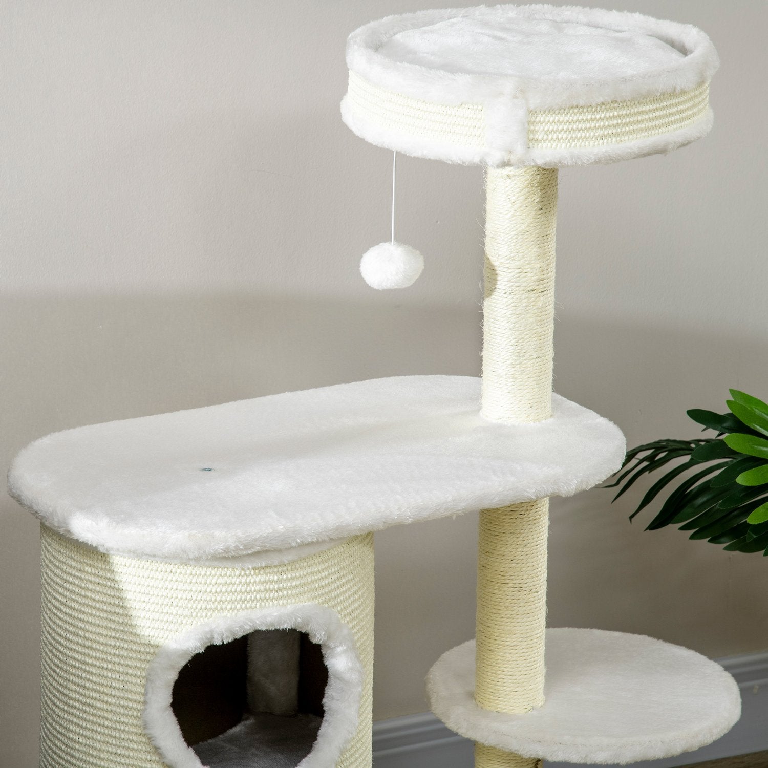Kattskrapstolpe 100 cm med fat, sisal, lekboll