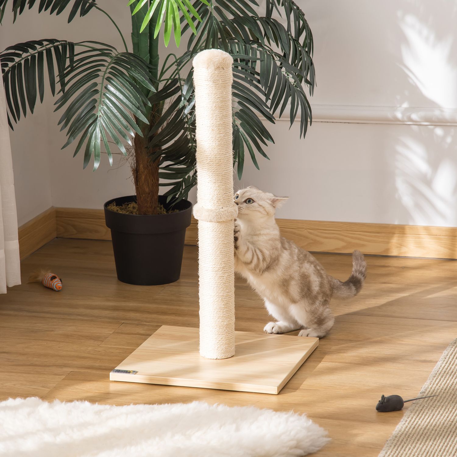 Kattskrapstolpe, Sisal med boll, Stall 60cm Beige